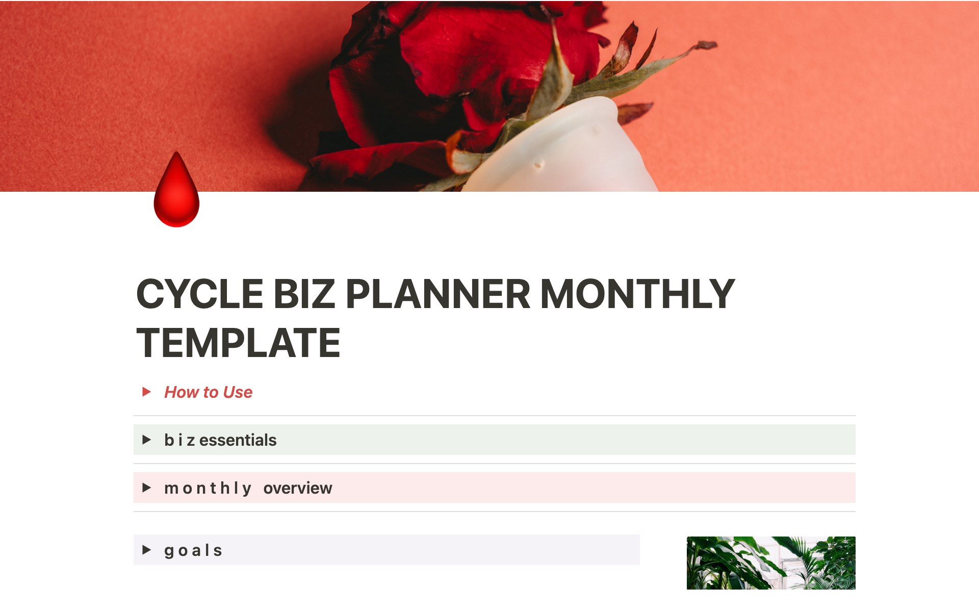 A template preview for Monthly Cycle Biz Planner Template