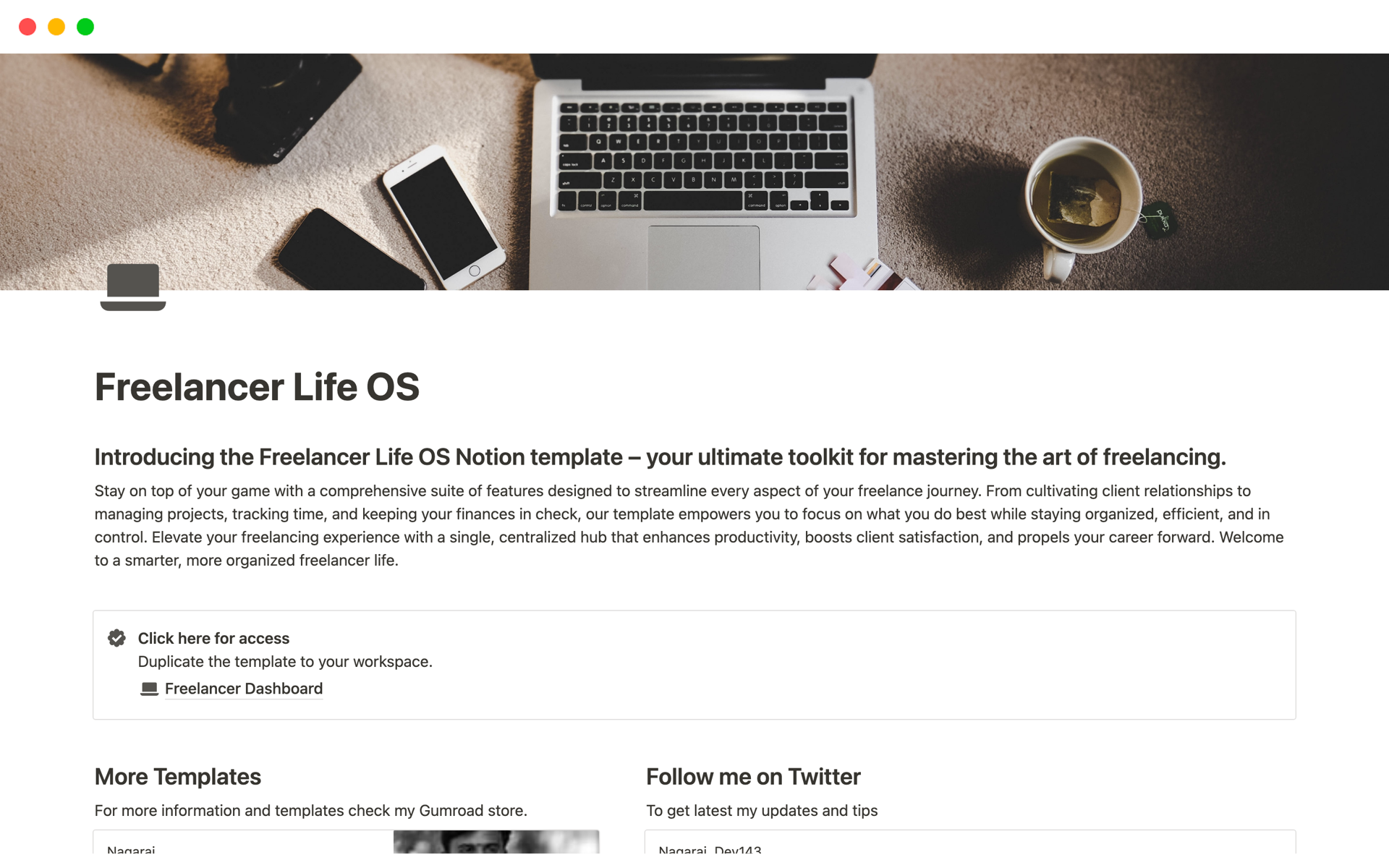 A template preview for Freelancer Life OS