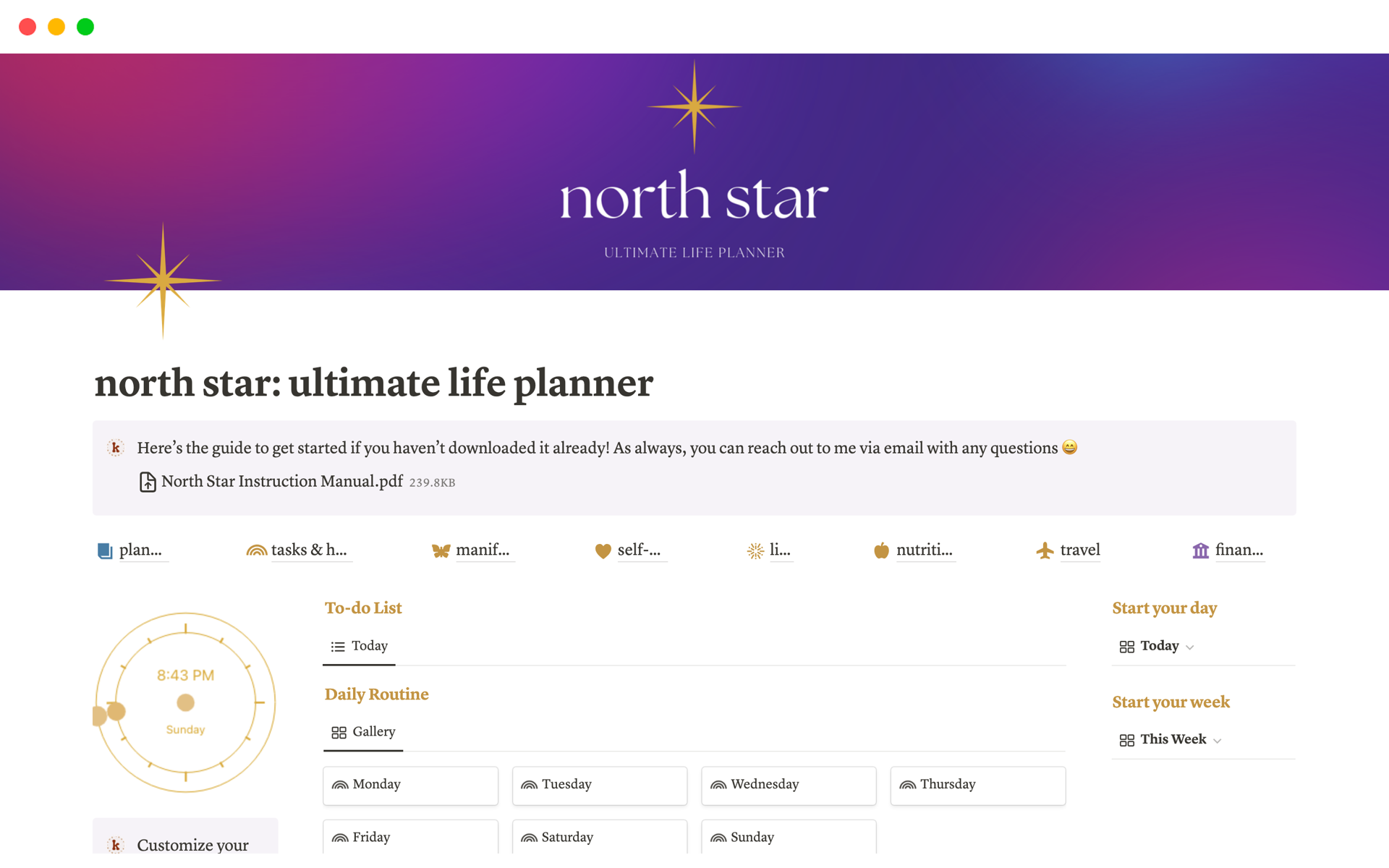 A template preview for north star: ultimate life planner