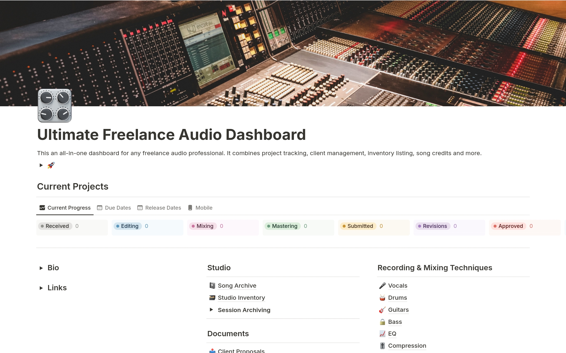 Ultimate Freelance Audio Dashboard Notion Template
