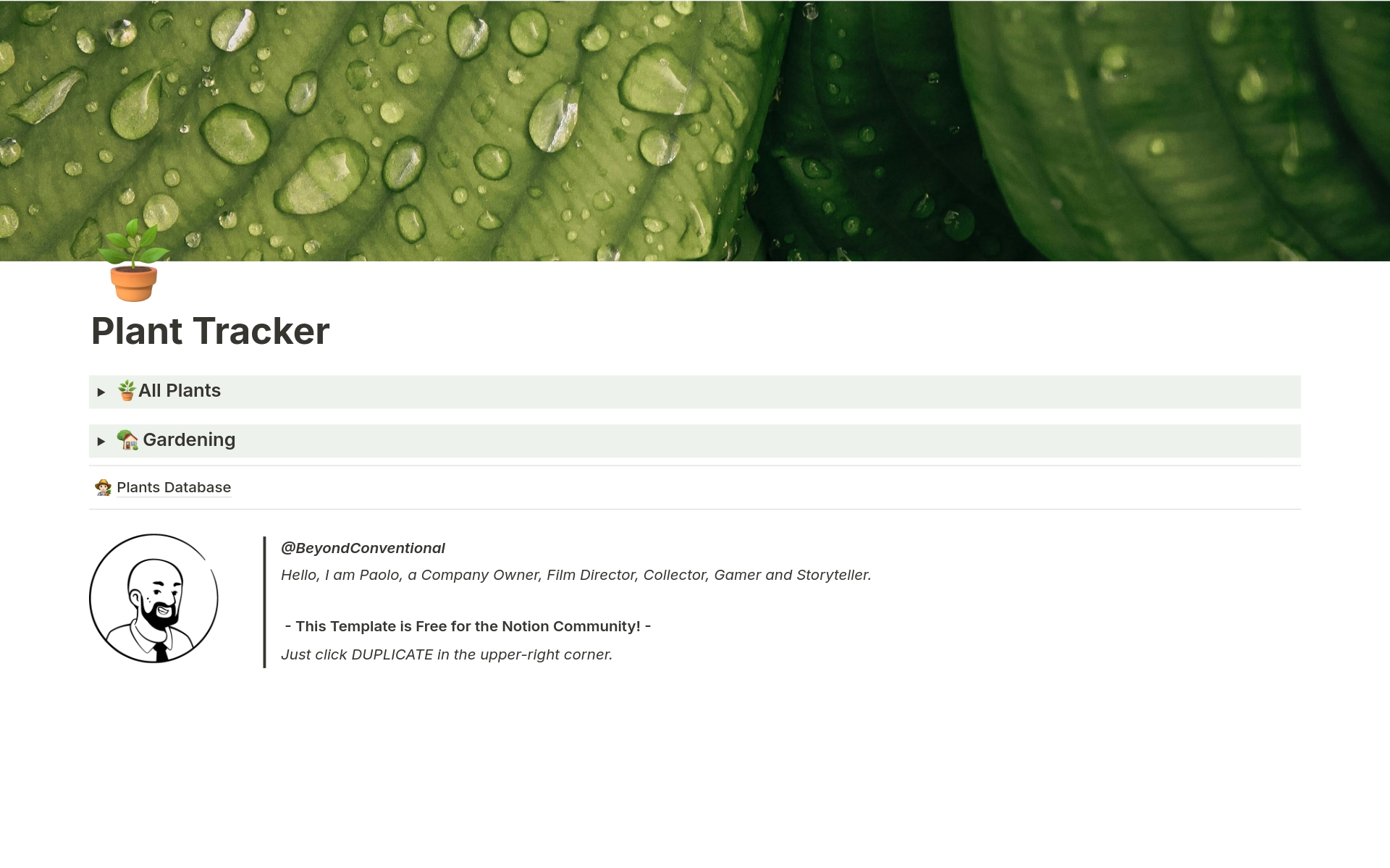 A template preview for Plant Tracker with Reminder