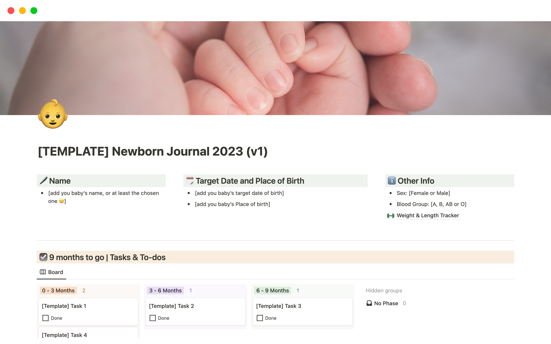 The Newborn Journal Template on Notion - this template focus on keeping track of visits, task, appointments and things to buy the 9 months prior to the magical arrival!