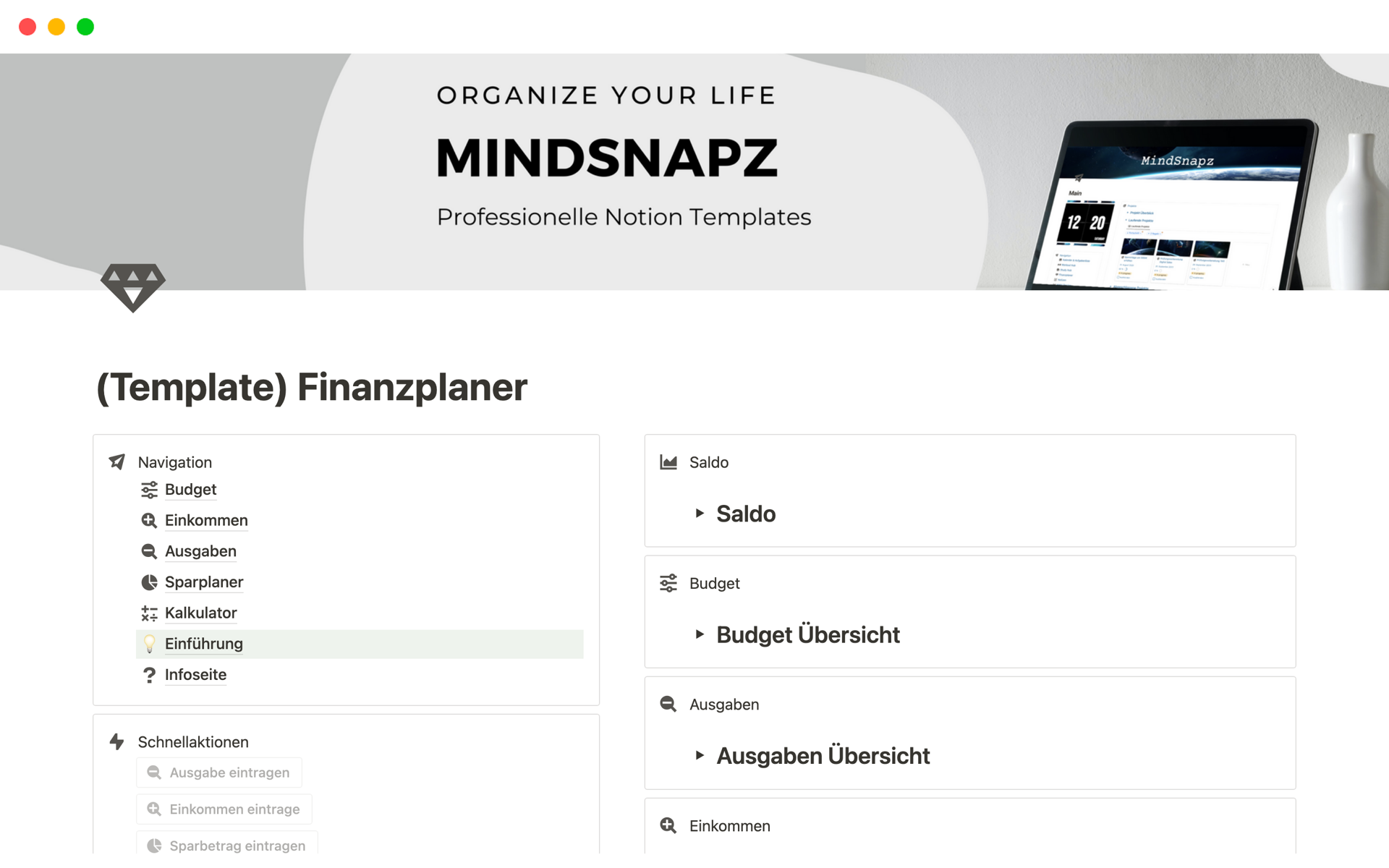 A template preview for Finanzplaner 