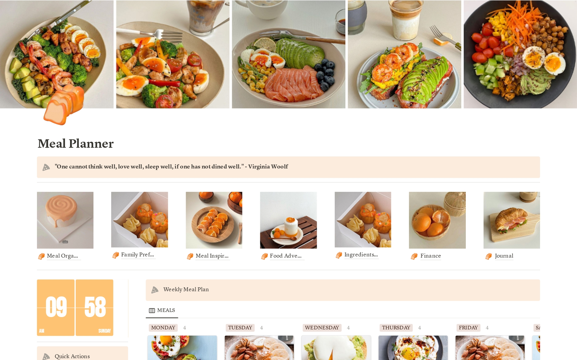 A template preview for Meal Planner | Orange Theme