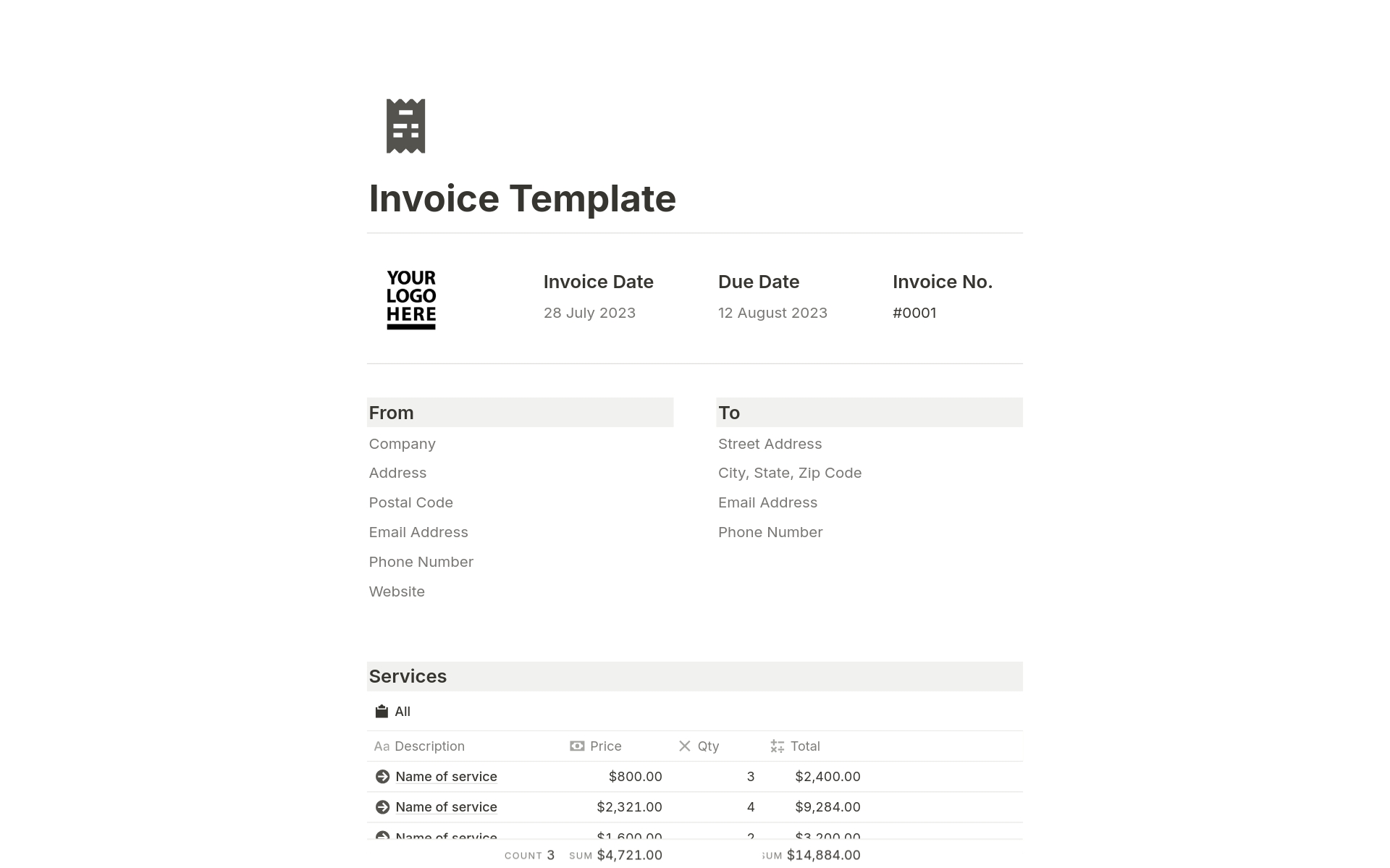 A template preview for Minimalist Invoice