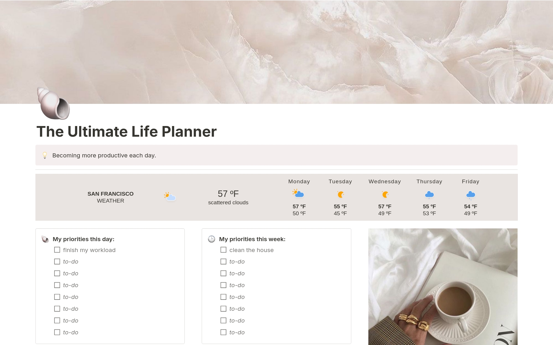 Eine Vorlagenvorschau für The Ultimate Life Planner
