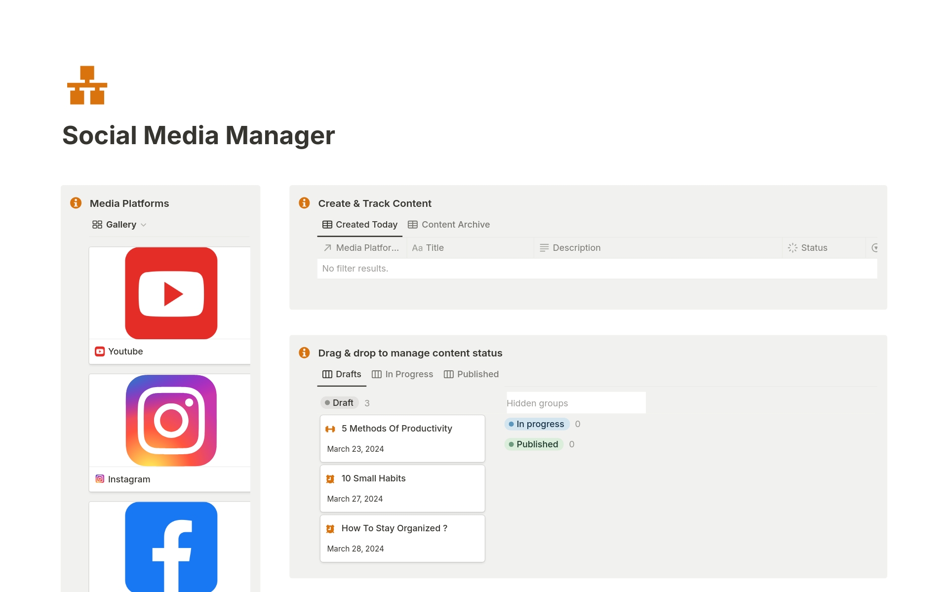 A template preview for Social Media Manager