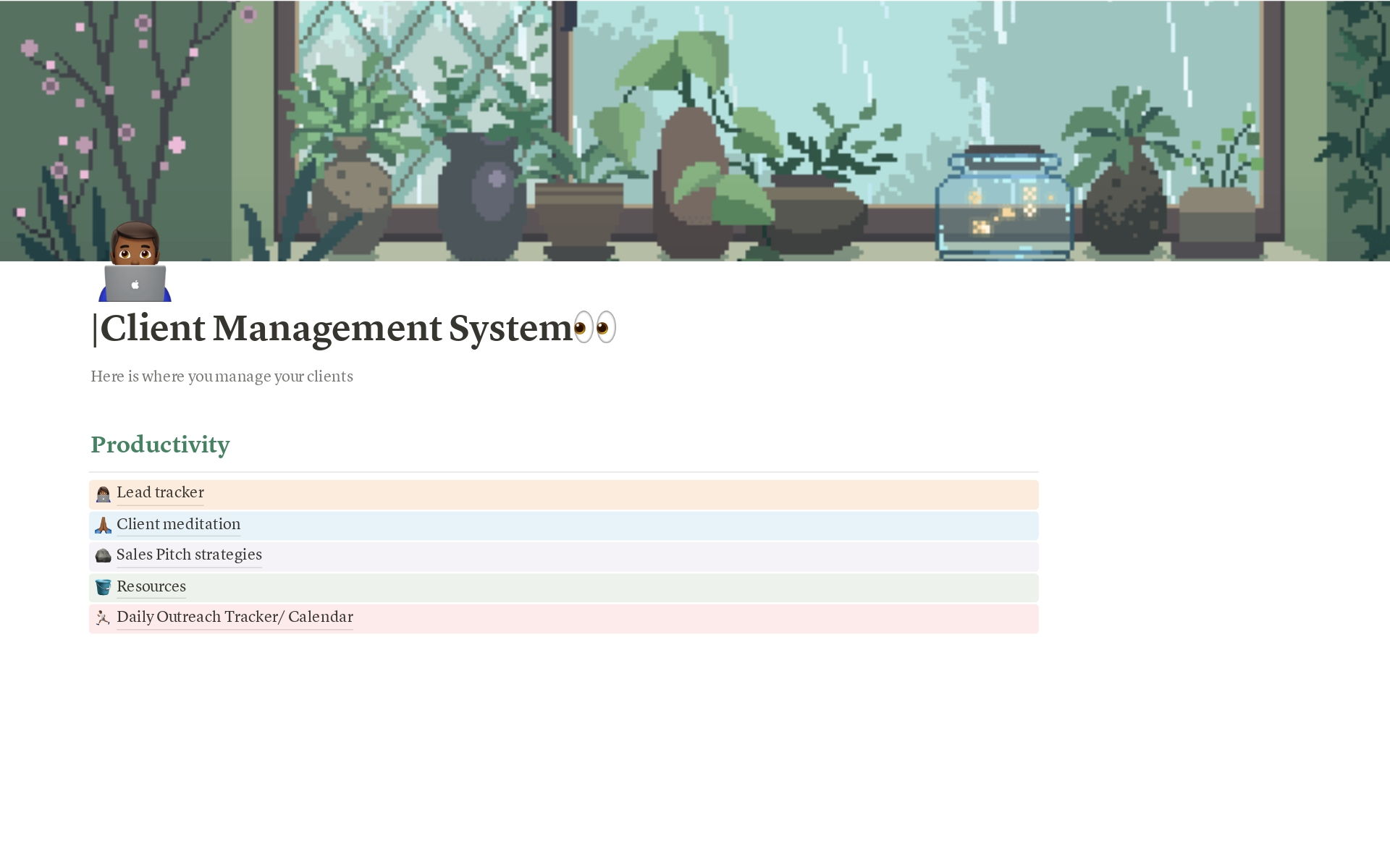 A template preview for Client Management System