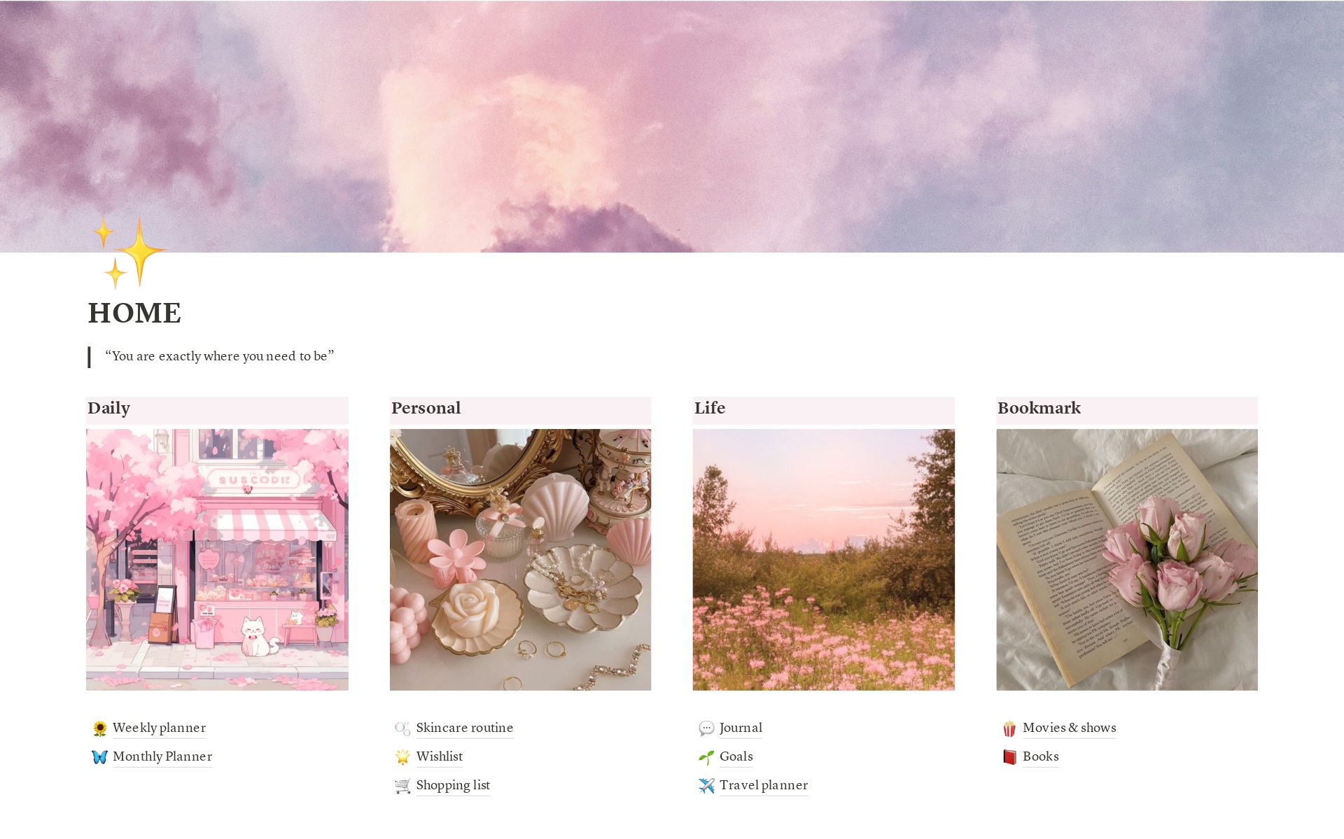 A template preview for Aesthetic Notion template 