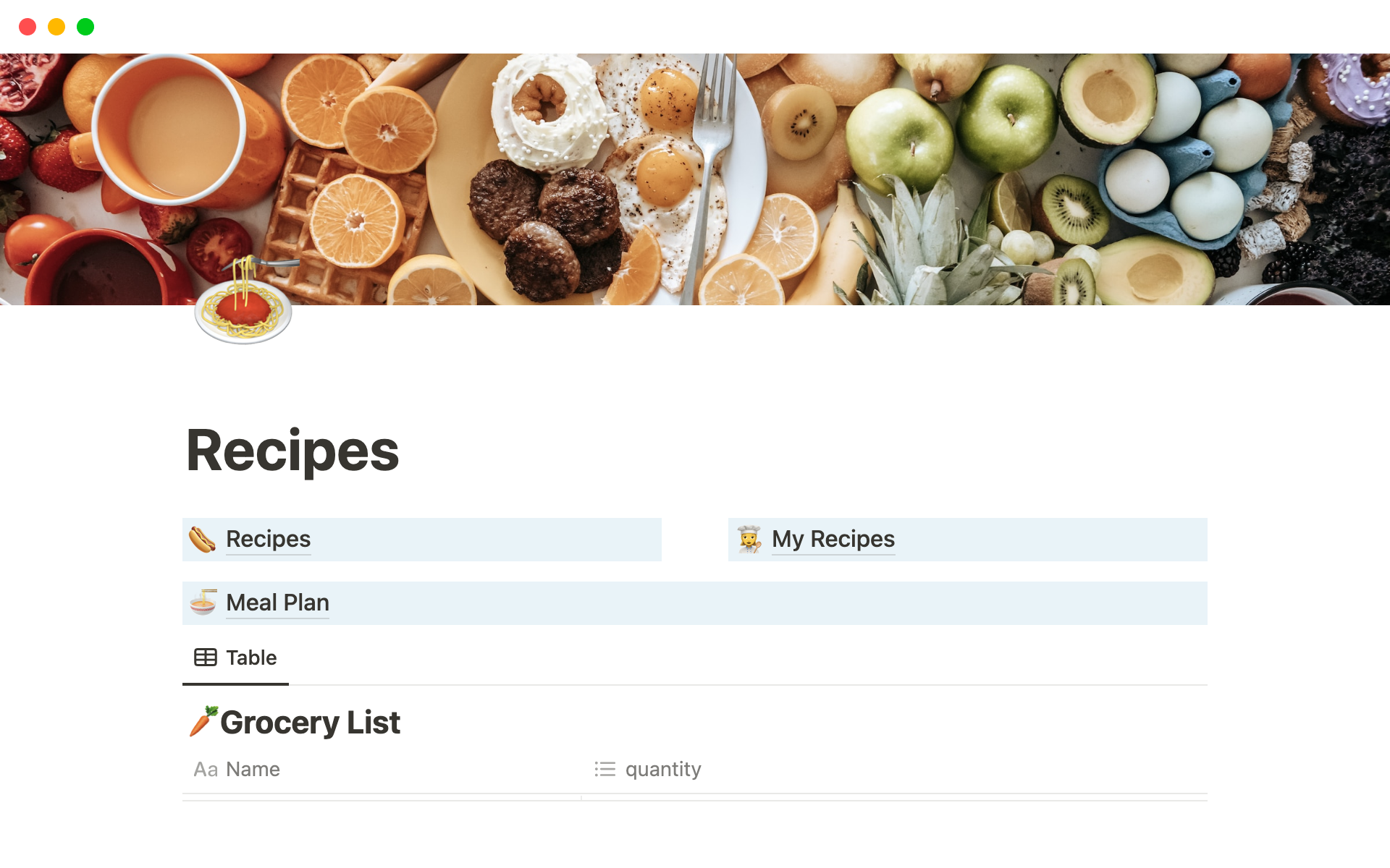 A template preview for Recipe And Meal Management Template