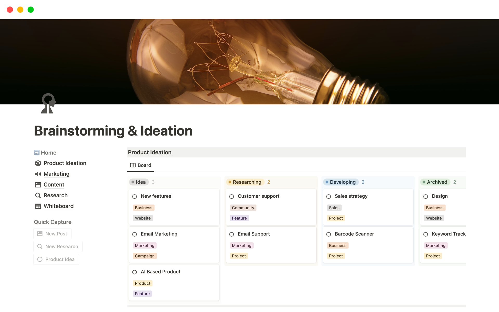 A template preview for Brainstorming & Ideation