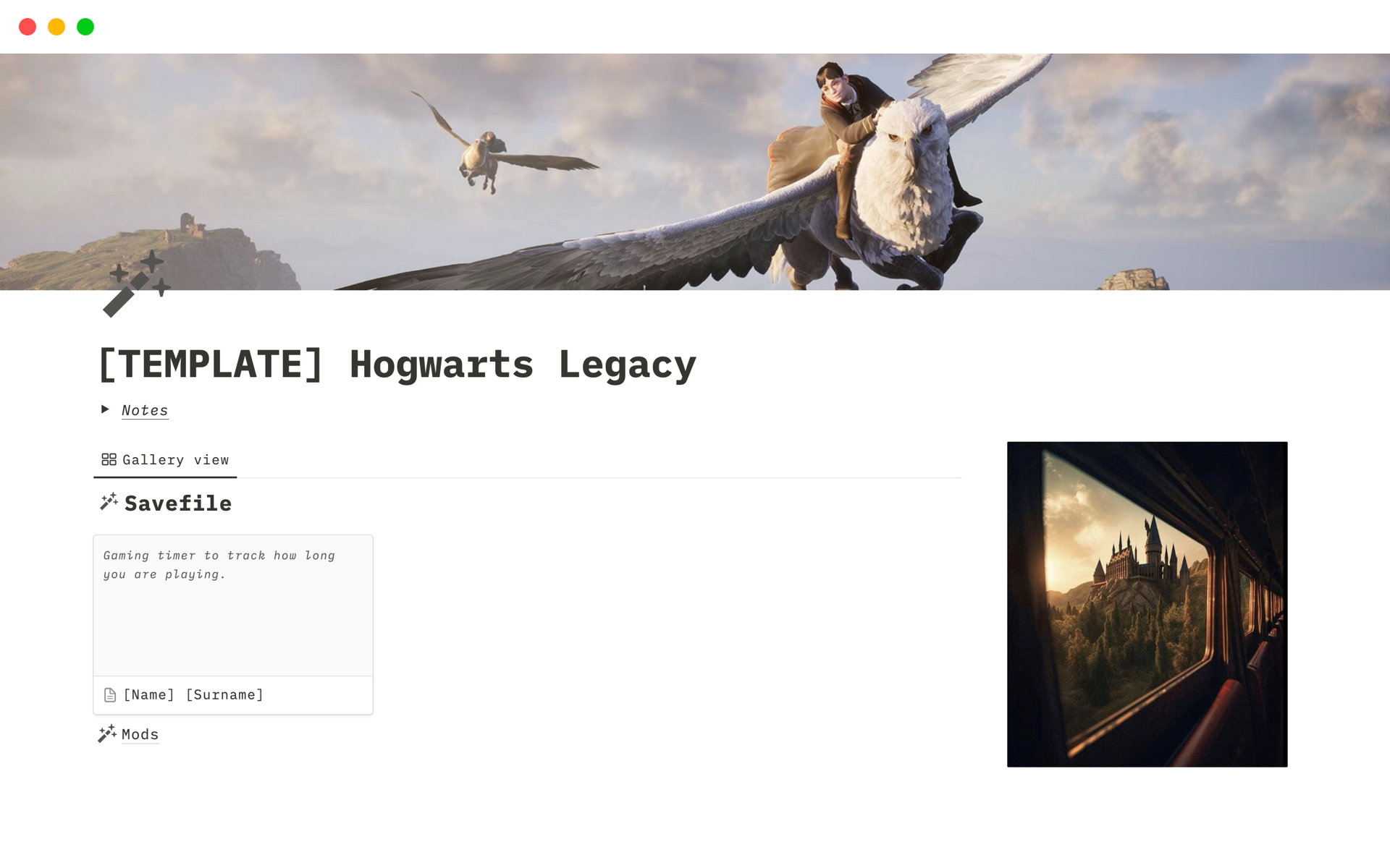 Hogwarts Legacyのテンプレートのプレビュー
