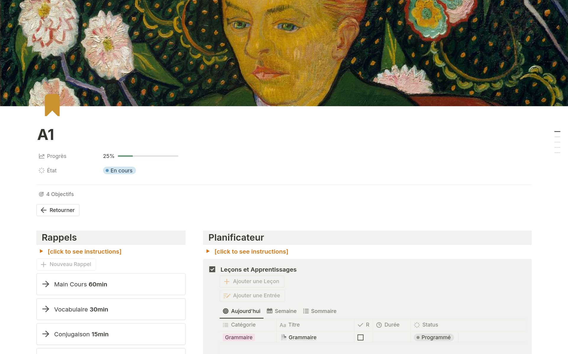 Learning French, all levels. Notion Template