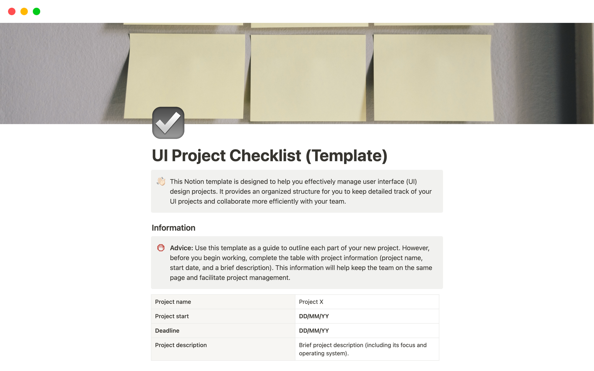UI Project Checklist by Ricardo Ramírez González | Notion Template