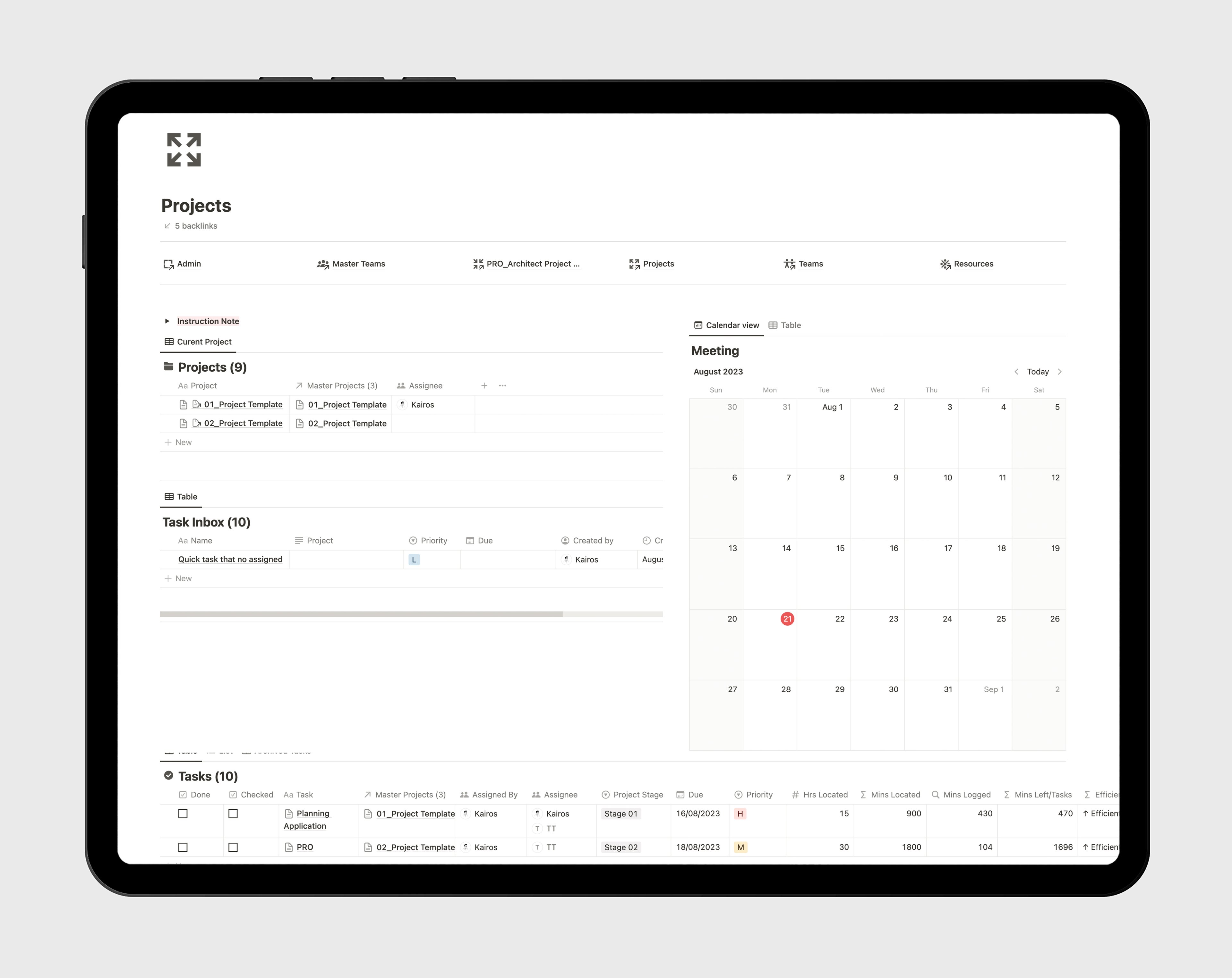 This PRO template offers in-depth project planning, encompassing logged hours categorised by team and project. It automates the generation of project health reports, compiling project information and team workload seamlessly. Ideal for medium size offices.
