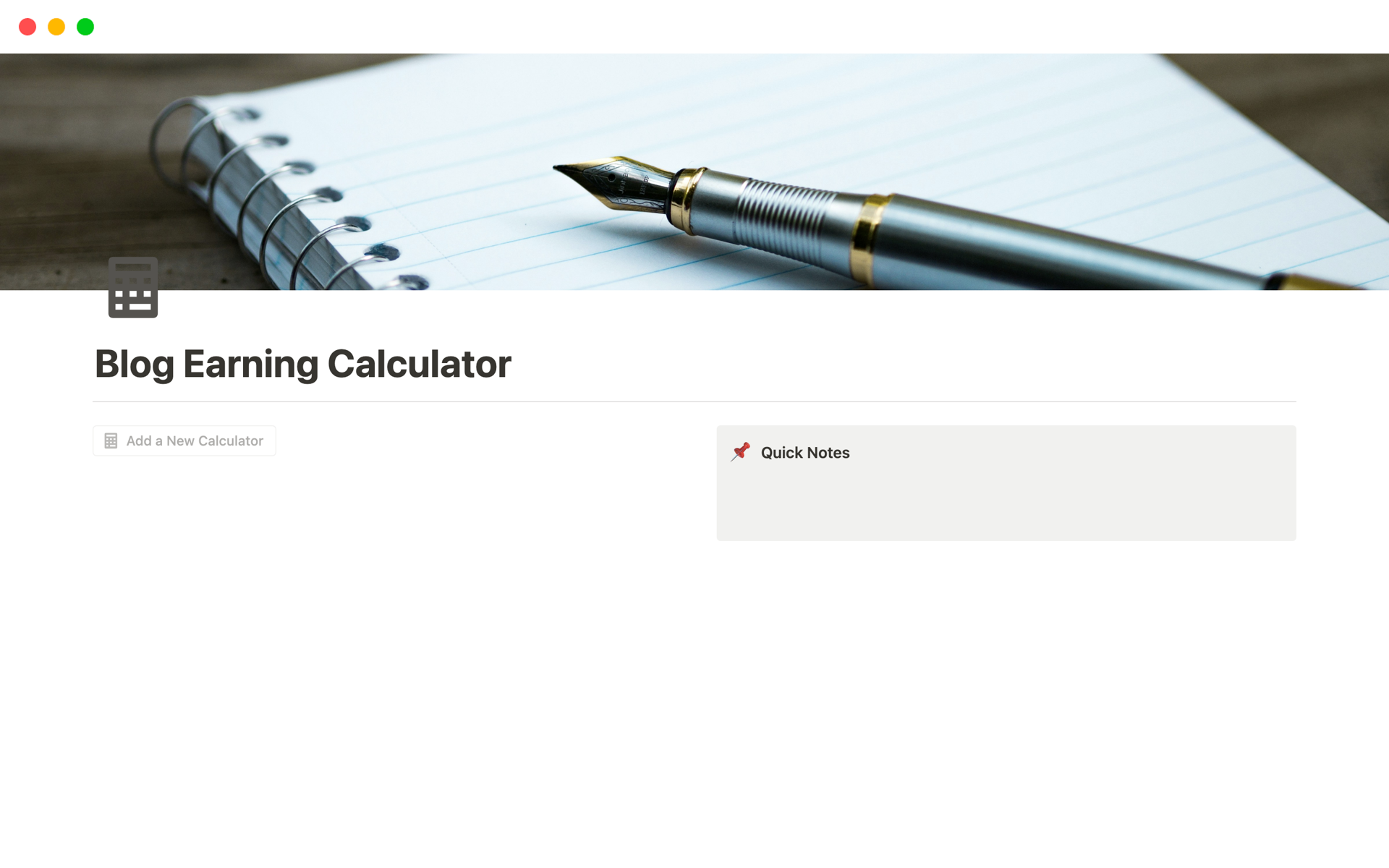 Aperçu du modèle de Blog Earning Calculator