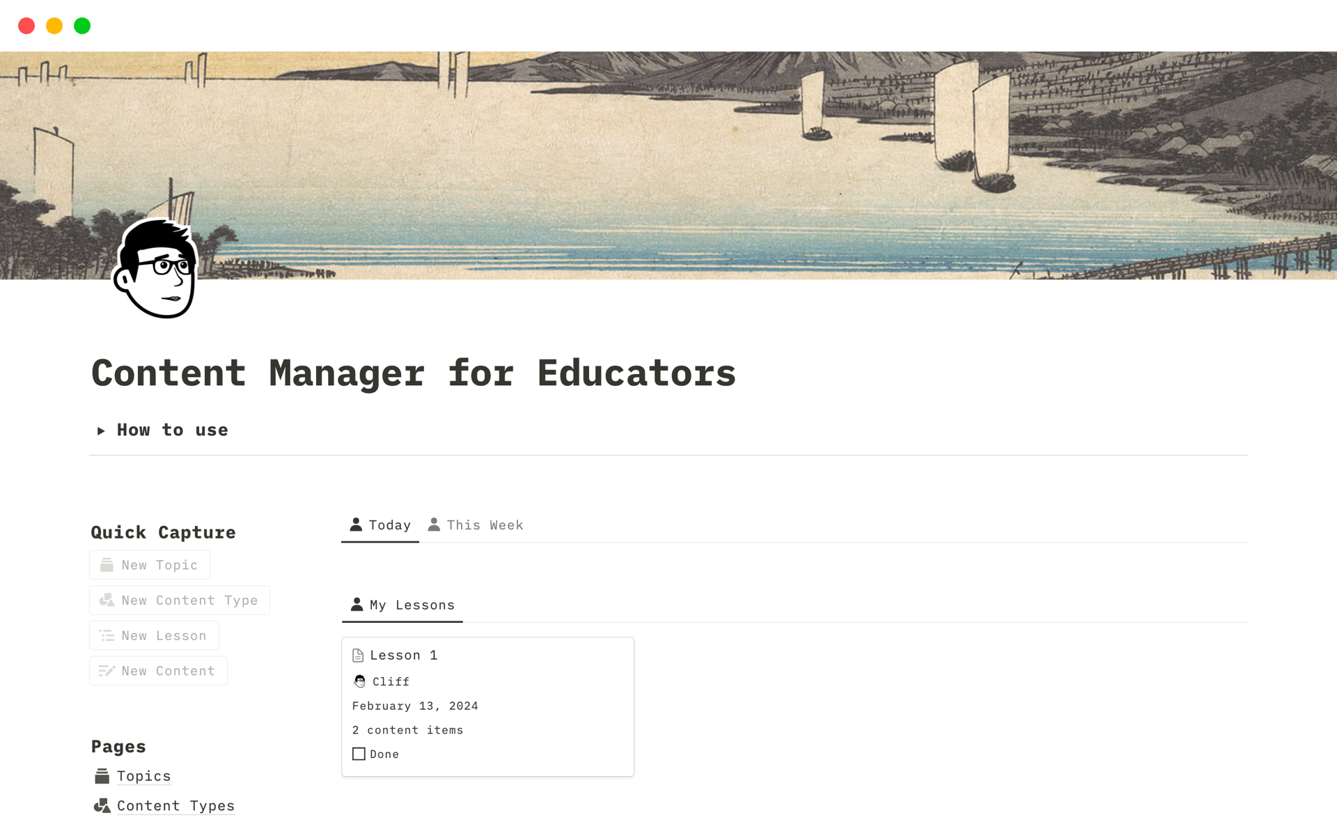 Eine Vorlagenvorschau für Content Manager for Educators