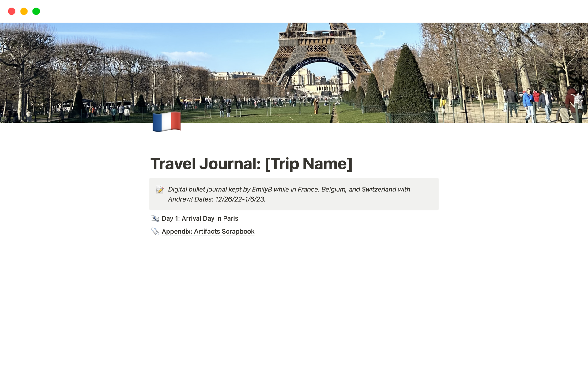 A template preview for Travel Journal