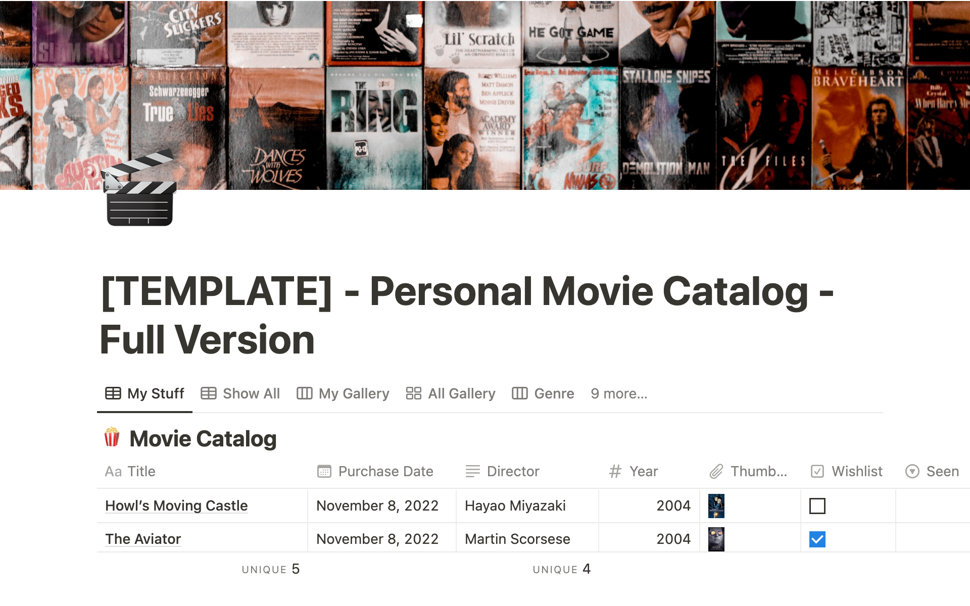 A template preview for Personal Movie Catalog