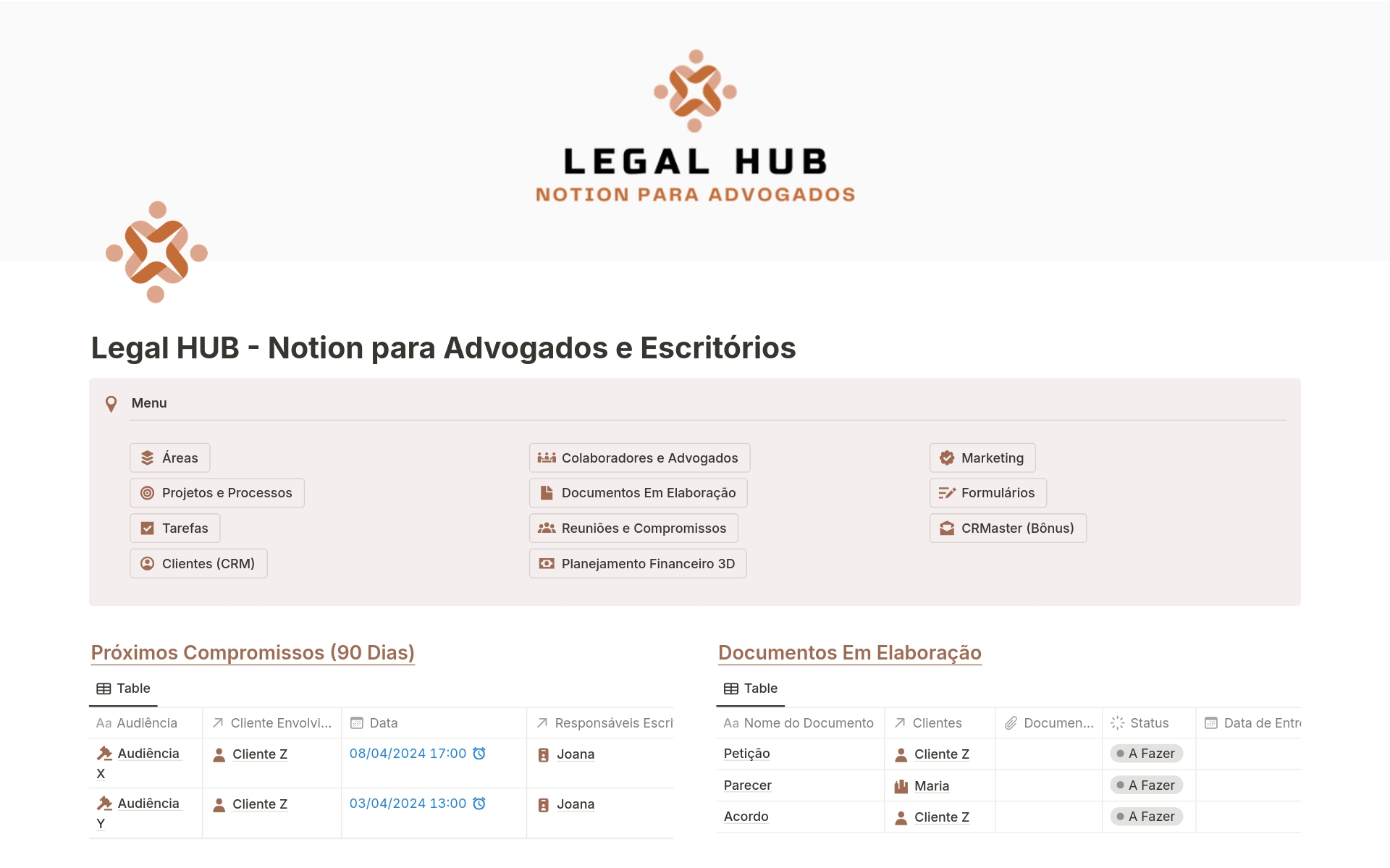 Aperçu du modèle de Legal HUB - Para Advogados e Escritórios