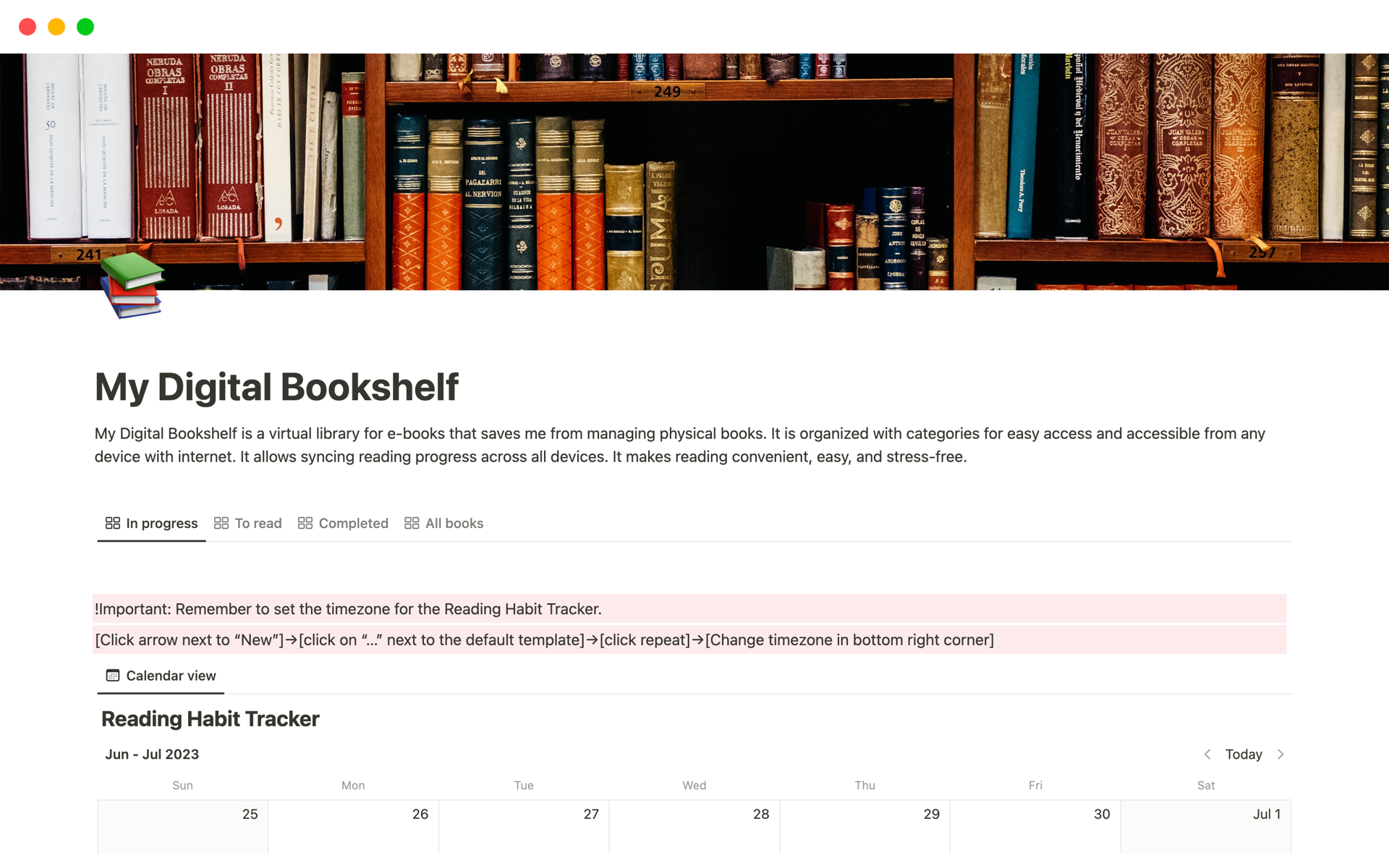 My Digital Bookshelf Notion Template