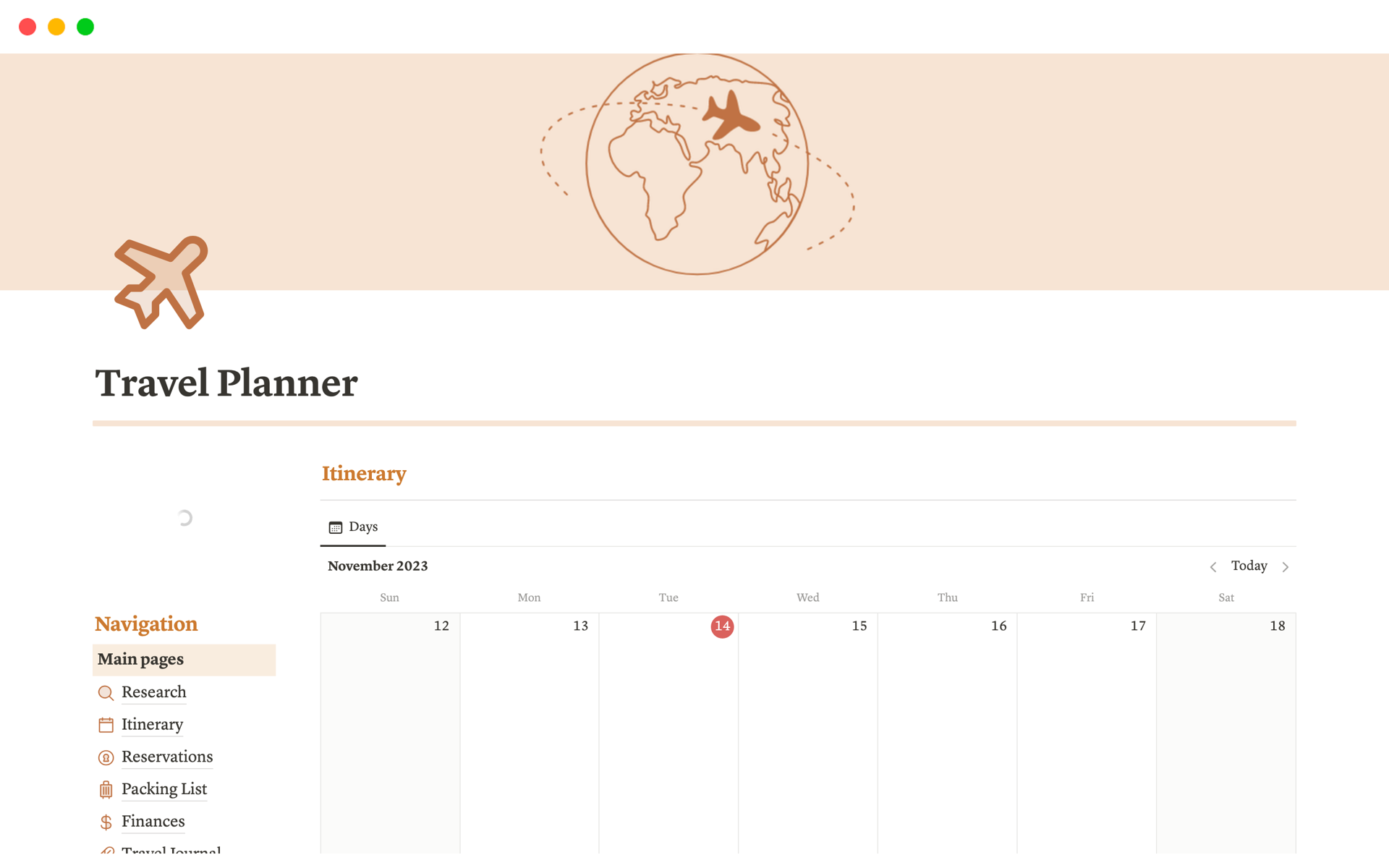 A template preview for The Ultimate Travel Planner