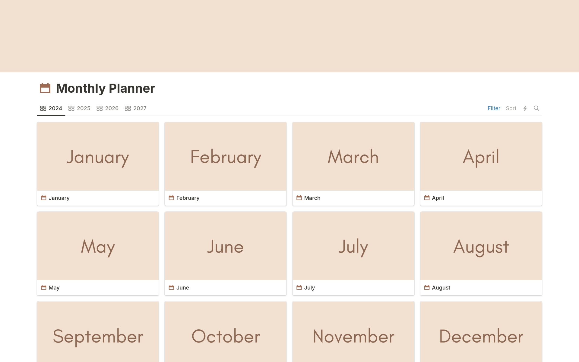 Vista previa de una plantilla para Monthly Planner