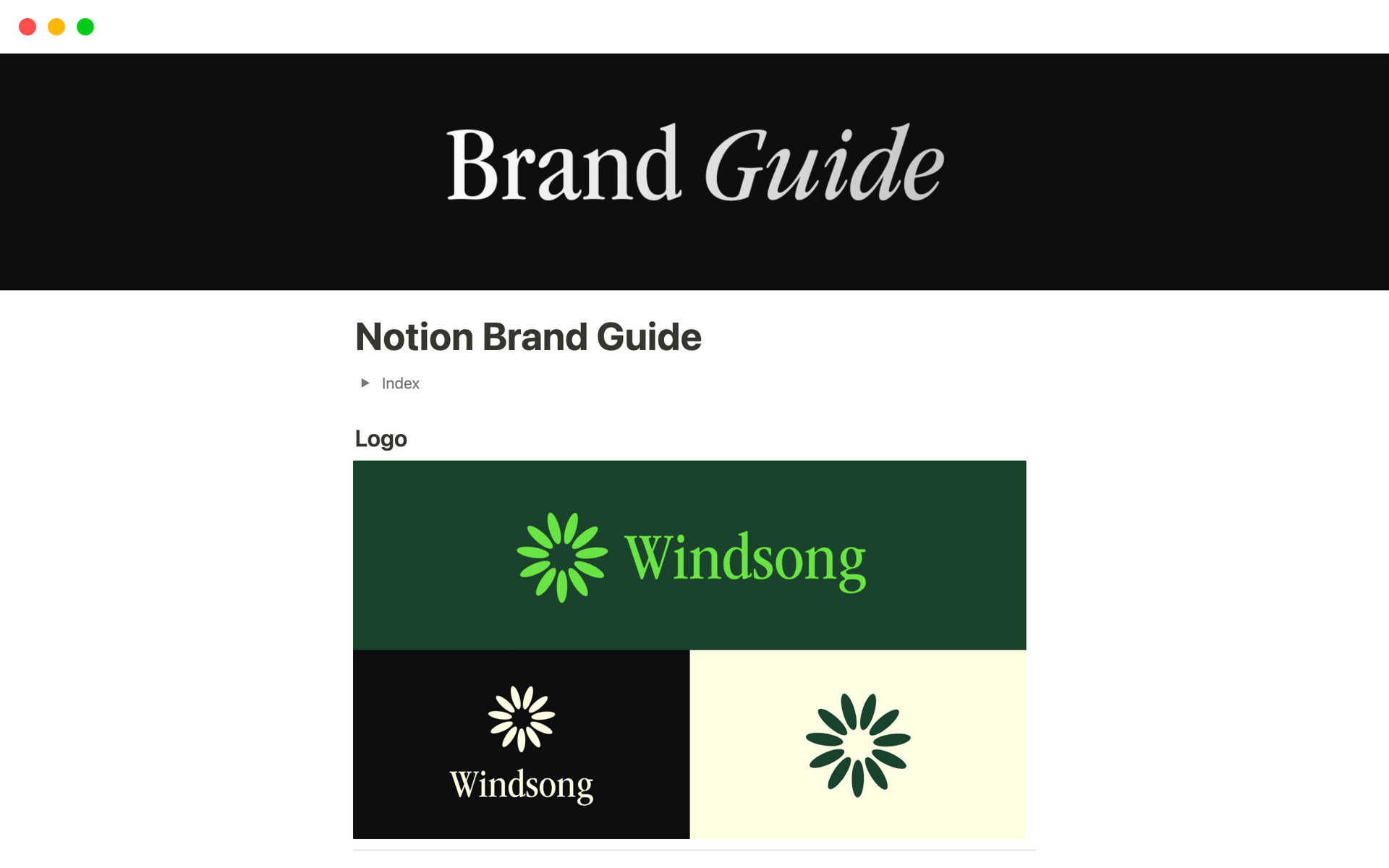 A template preview for Brand Guide