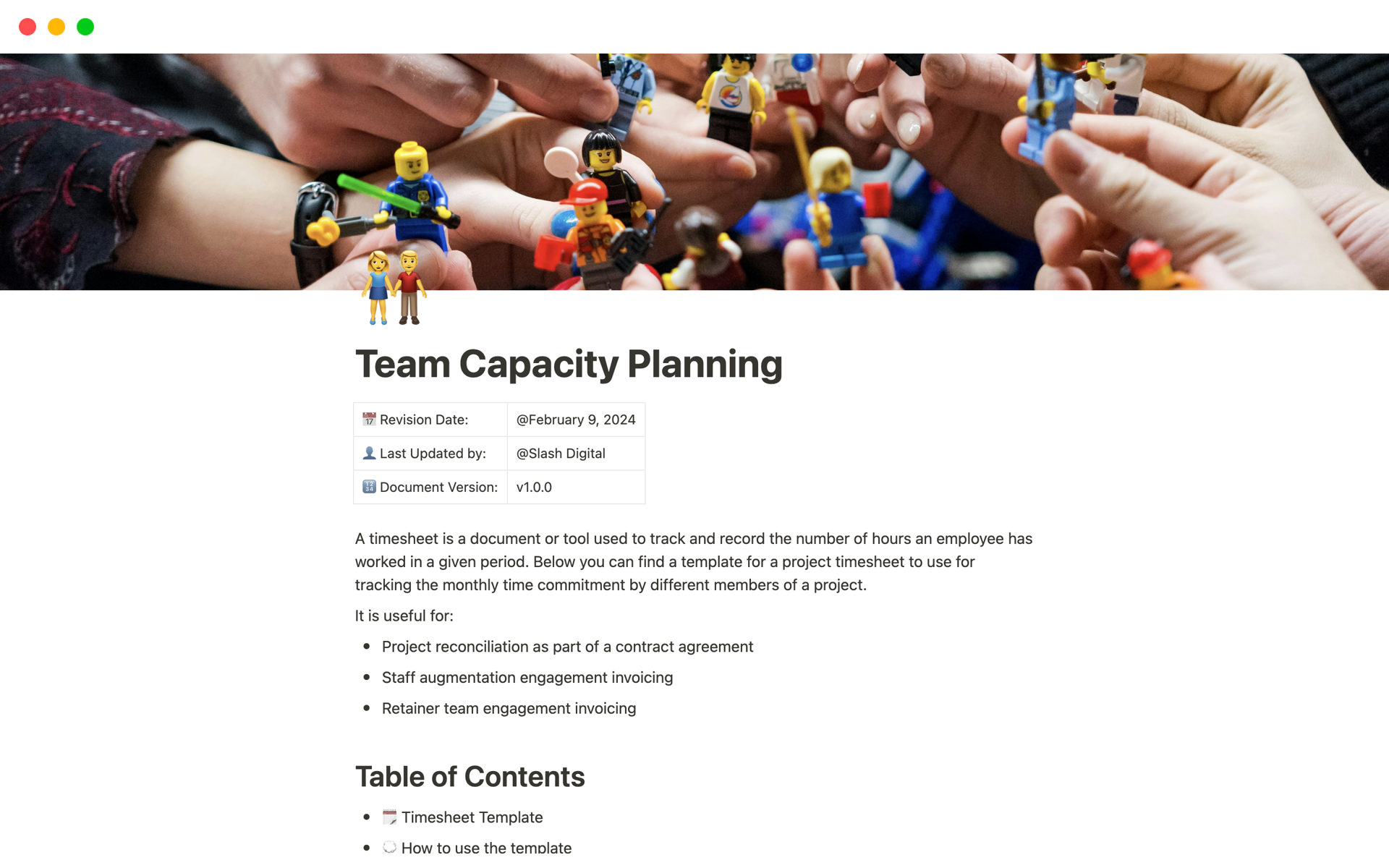 A template preview for Team Capacity Planning