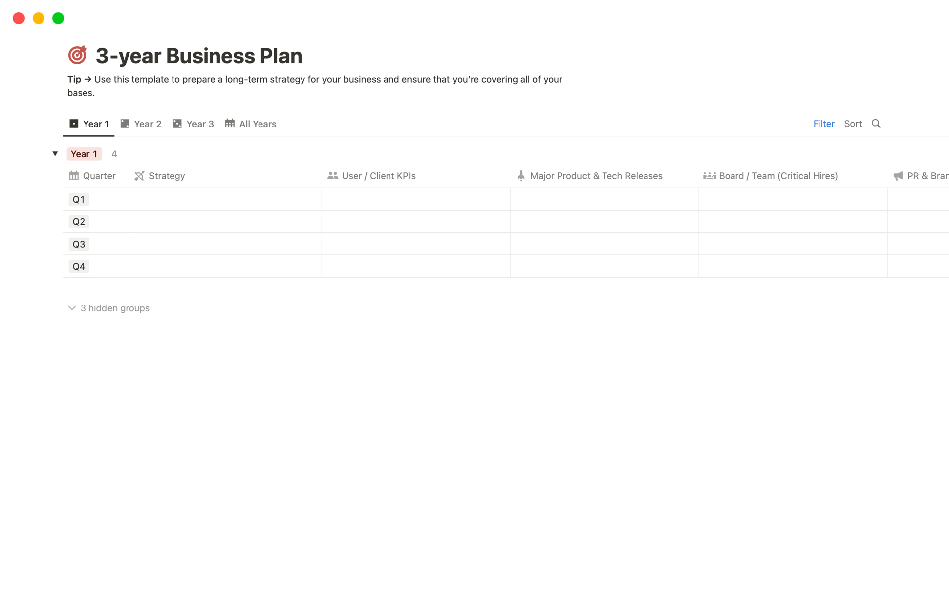 A template preview for 3-year Business Plan