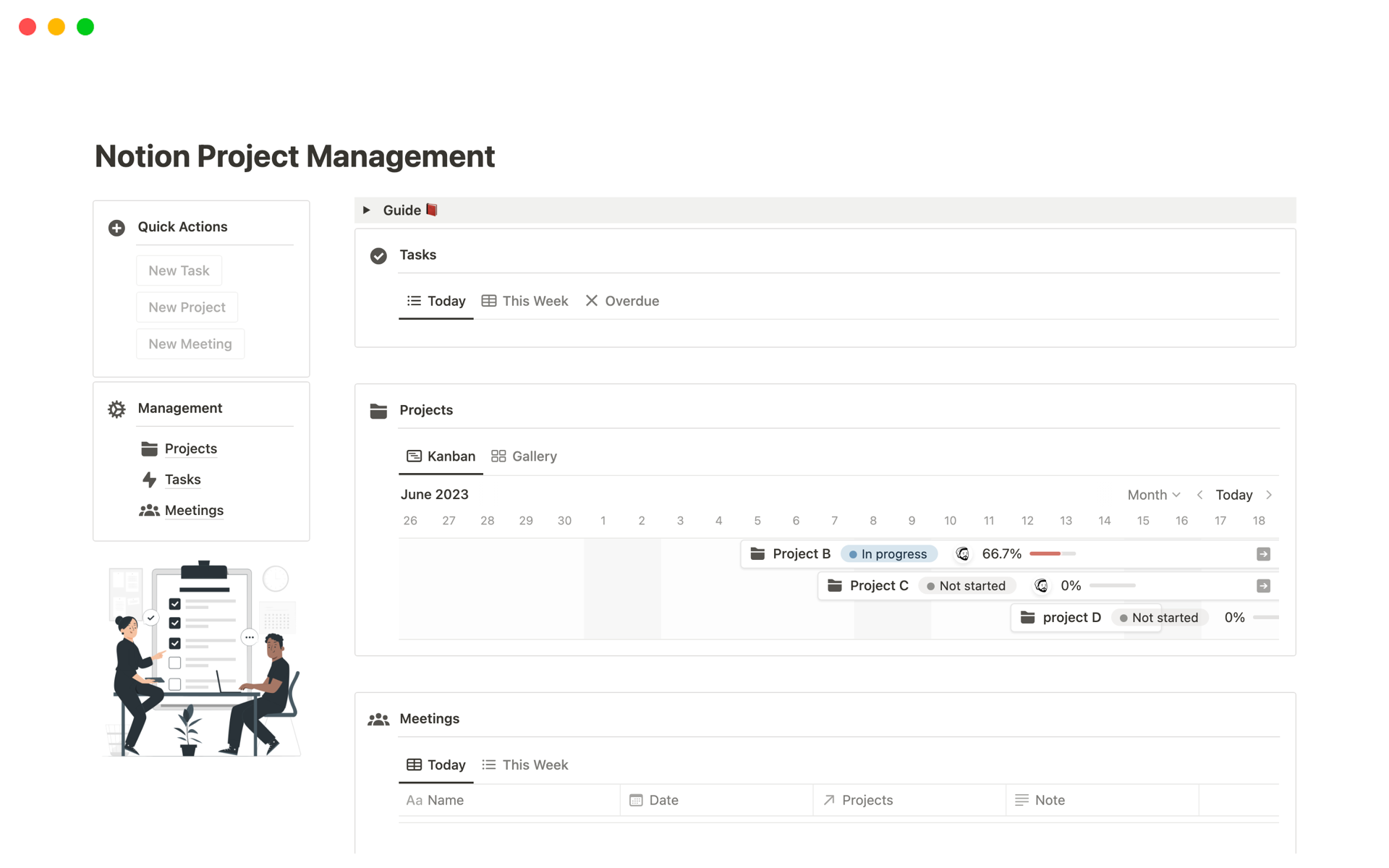 A template preview for Notion Project Management