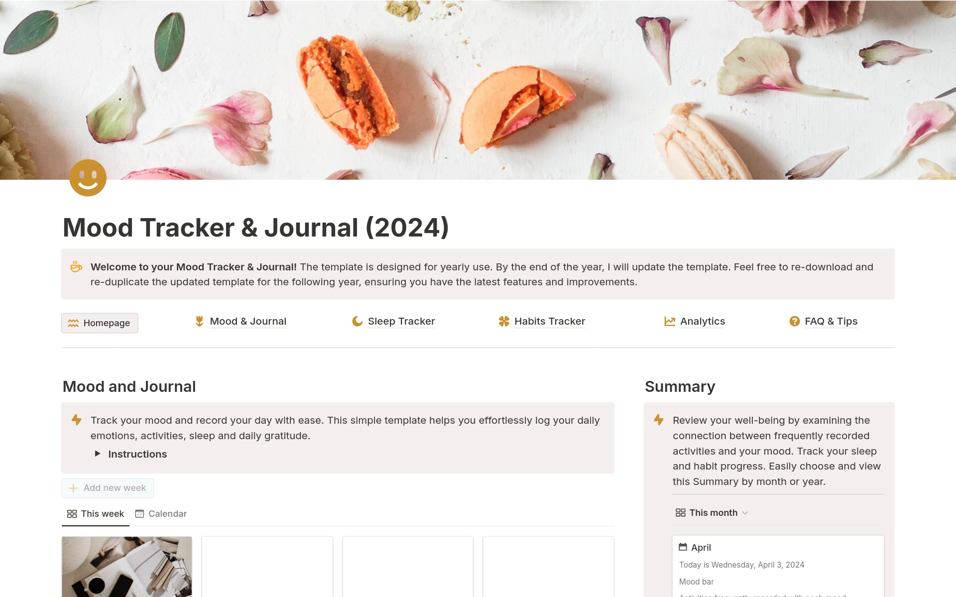 A template preview for Digital Mood Tracker, Daily Journal