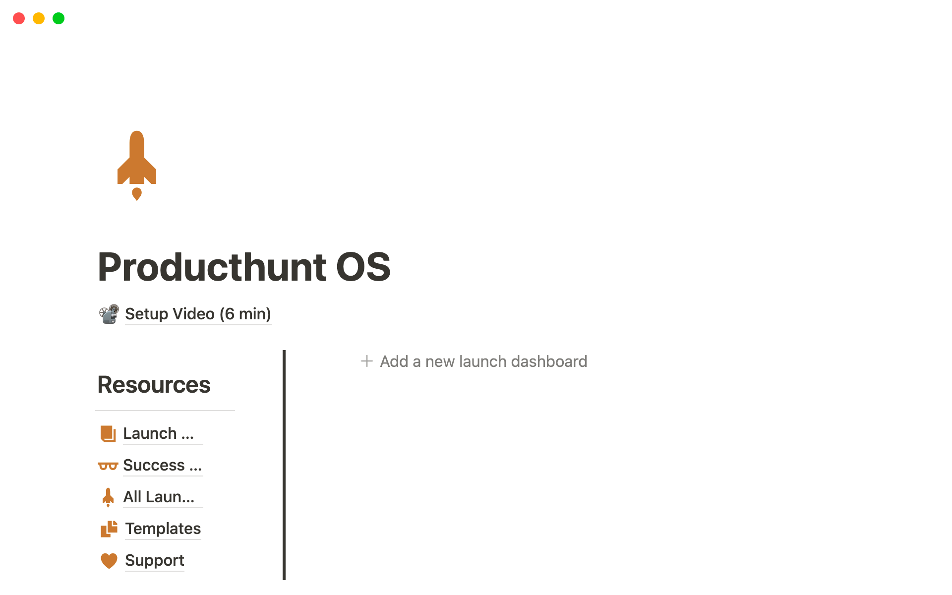 Uma prévia do modelo para Producthunt OS