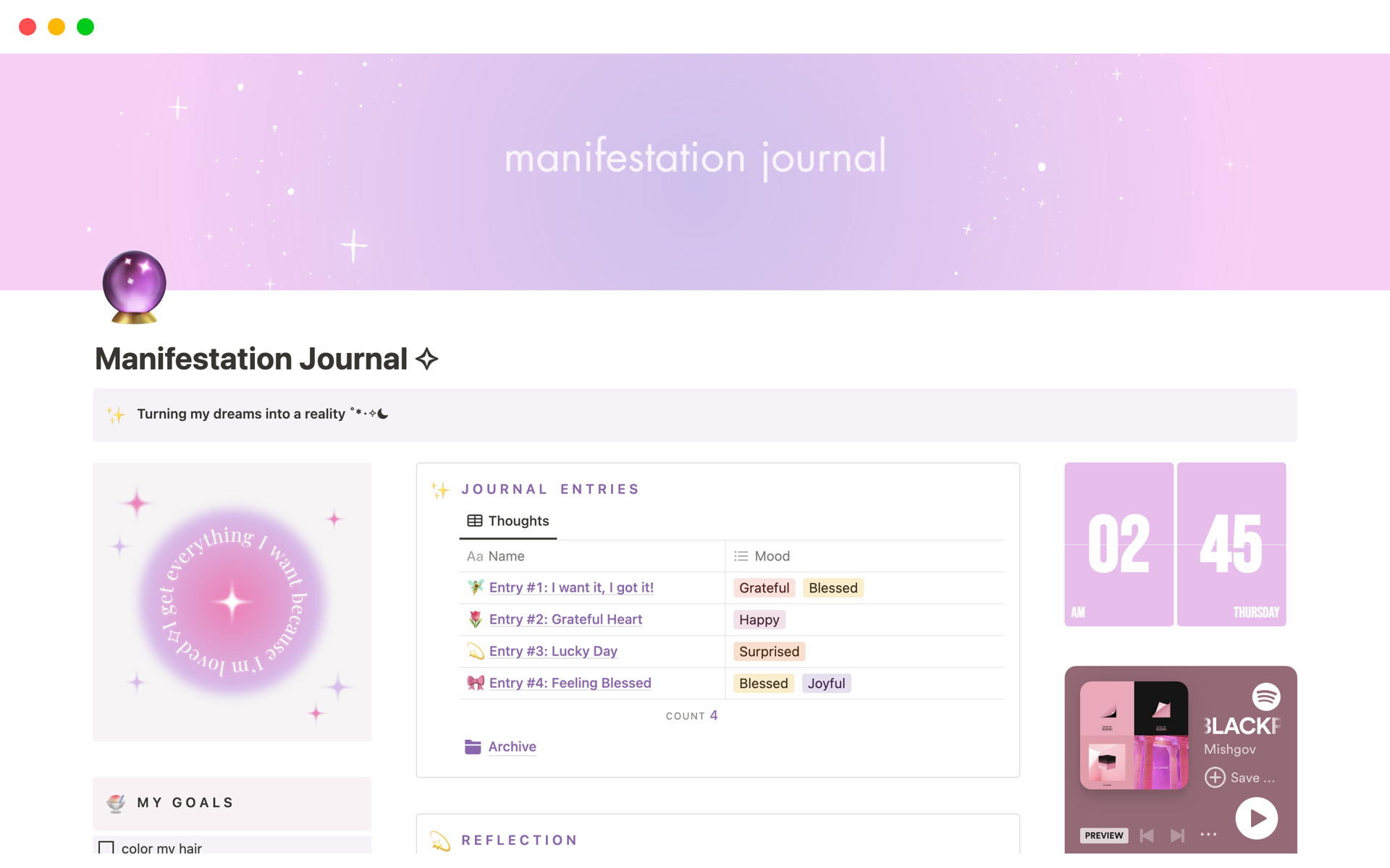 A template preview for Manifestation Journal 