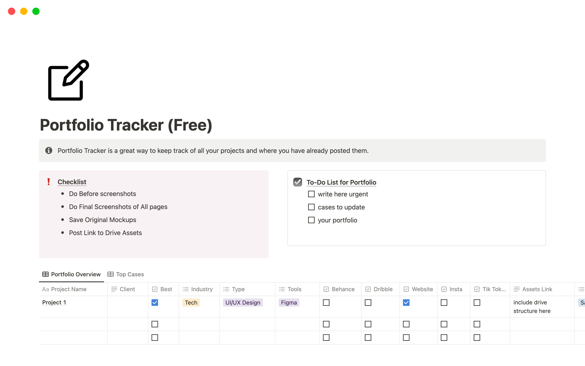 A template preview for UI/UX Portfolio Tracker
