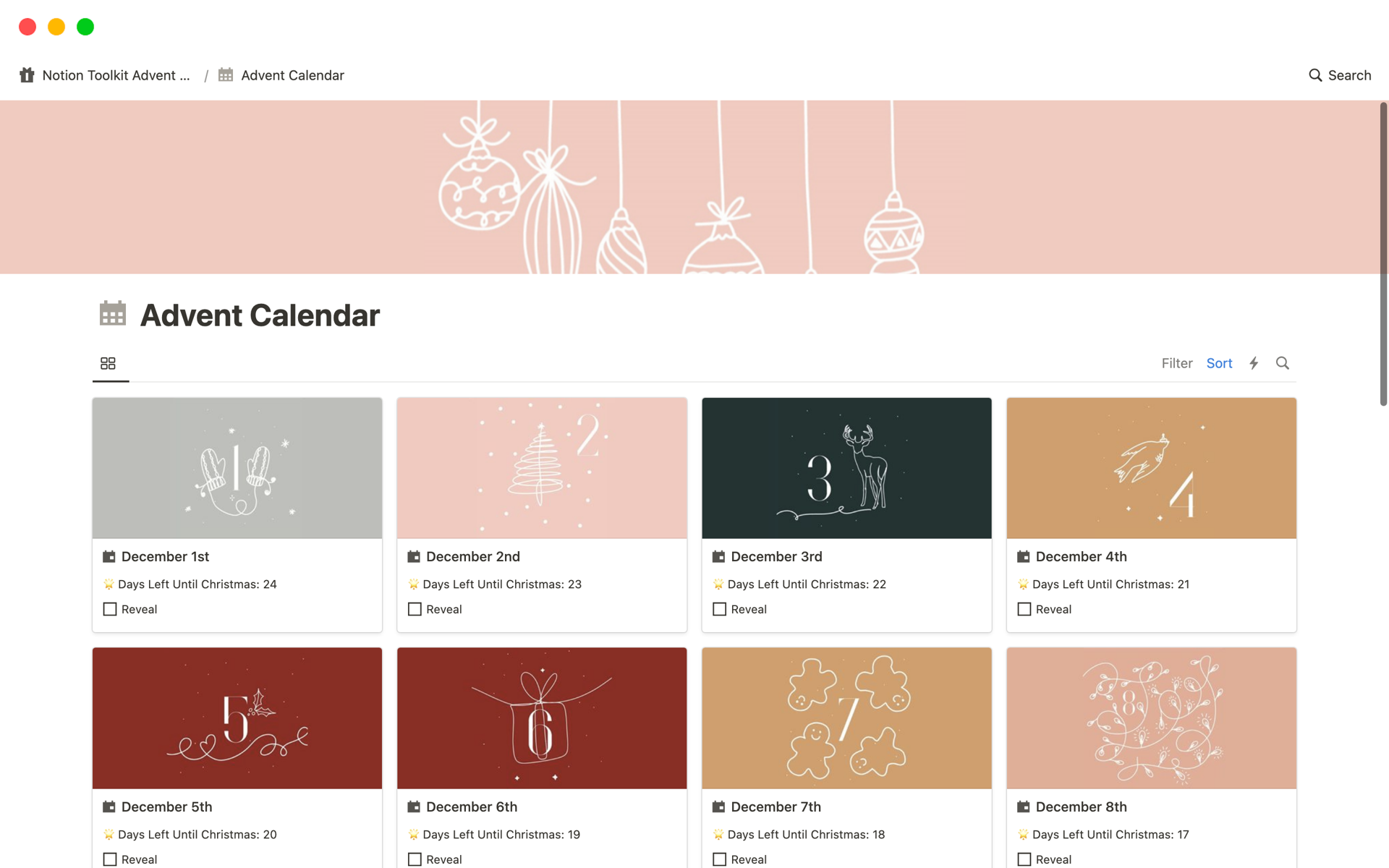 A Notion Toolkit Advent Calendar full of cool, fun and mostly free Notion resources to make your Notion pages more efficient, organized and interesting.