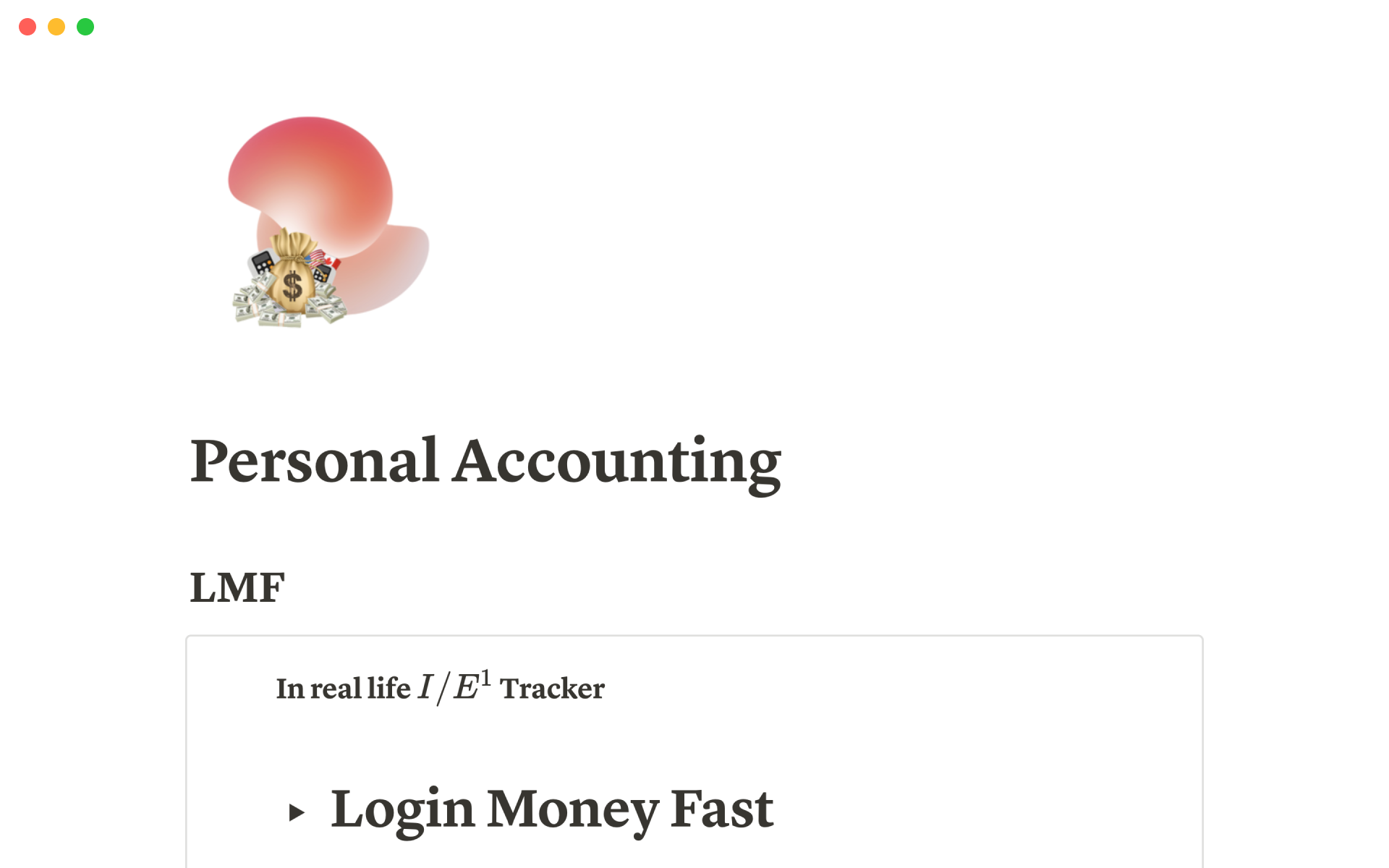 A template preview for Personal accounting