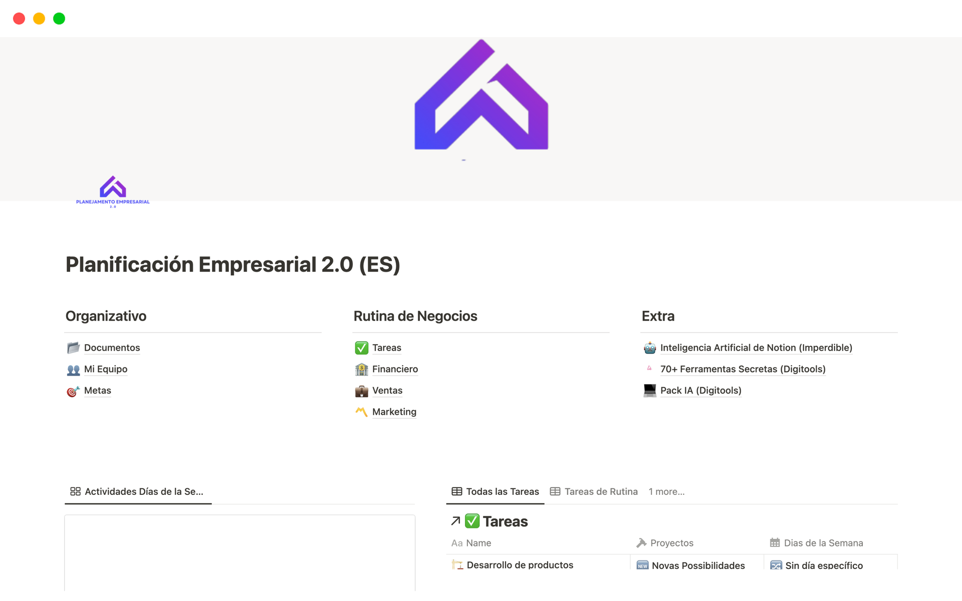 A template preview for Planificación Empresarial 2.0 (Español)