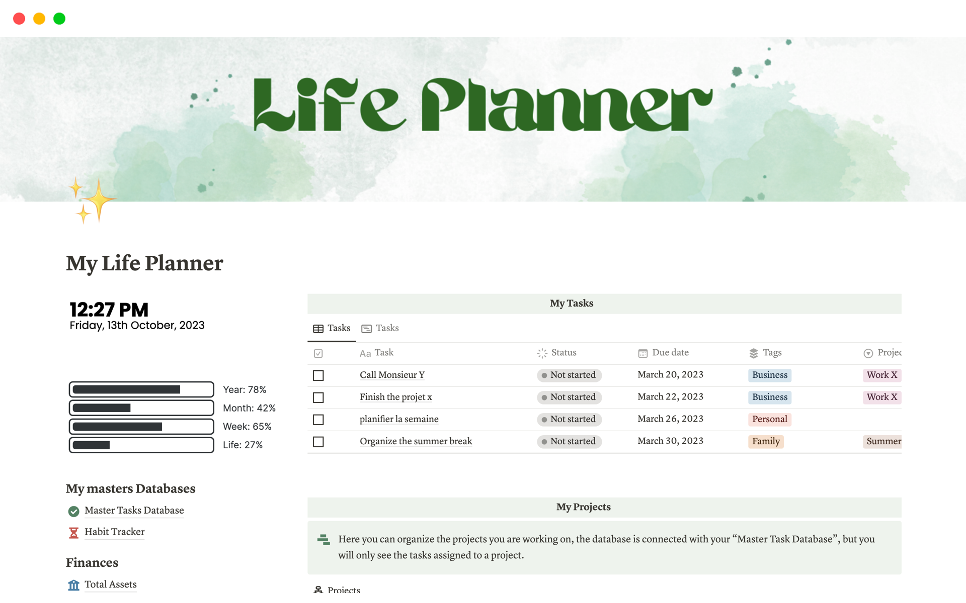 A template preview for My Life Planner