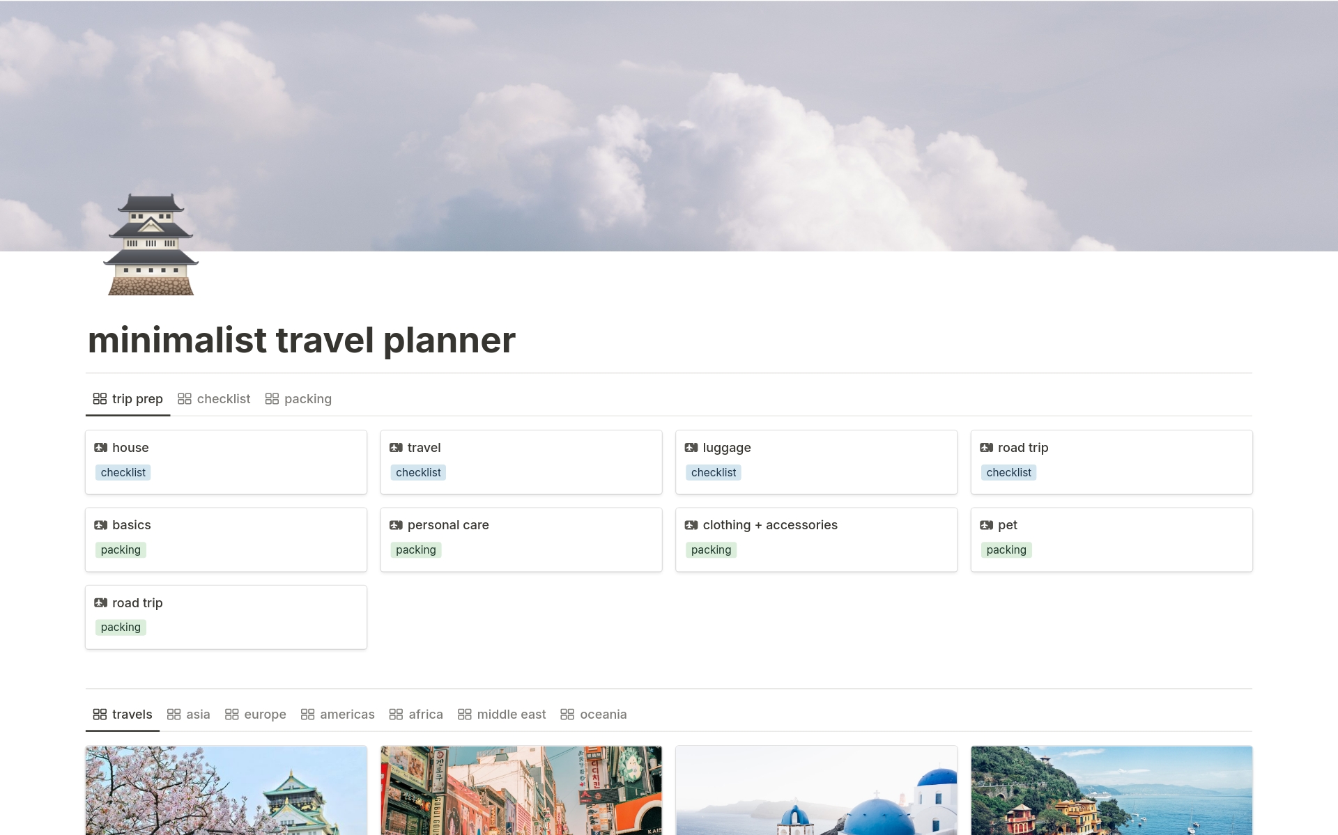 Eine Vorlagenvorschau für Minimalist Travel Planner