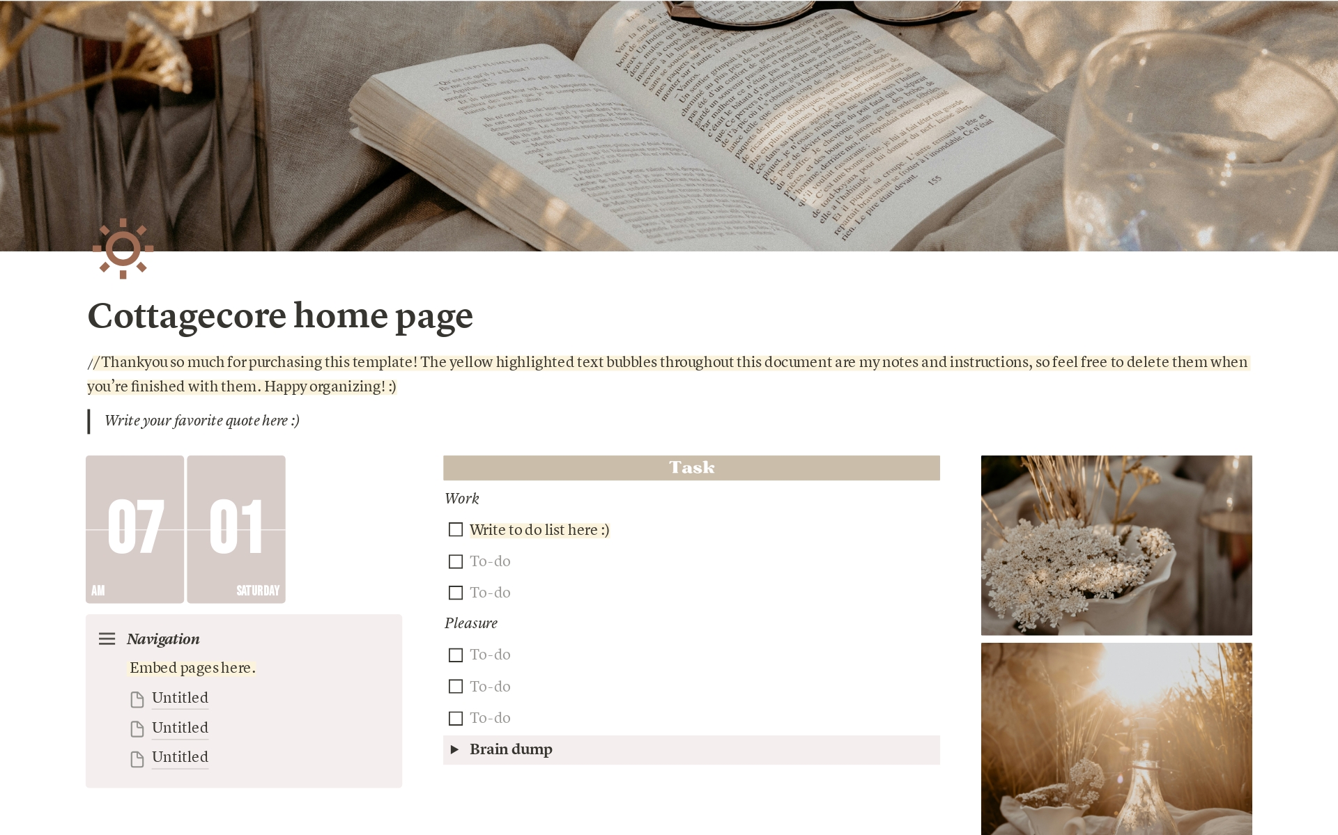 A template preview for Cottagecore home page