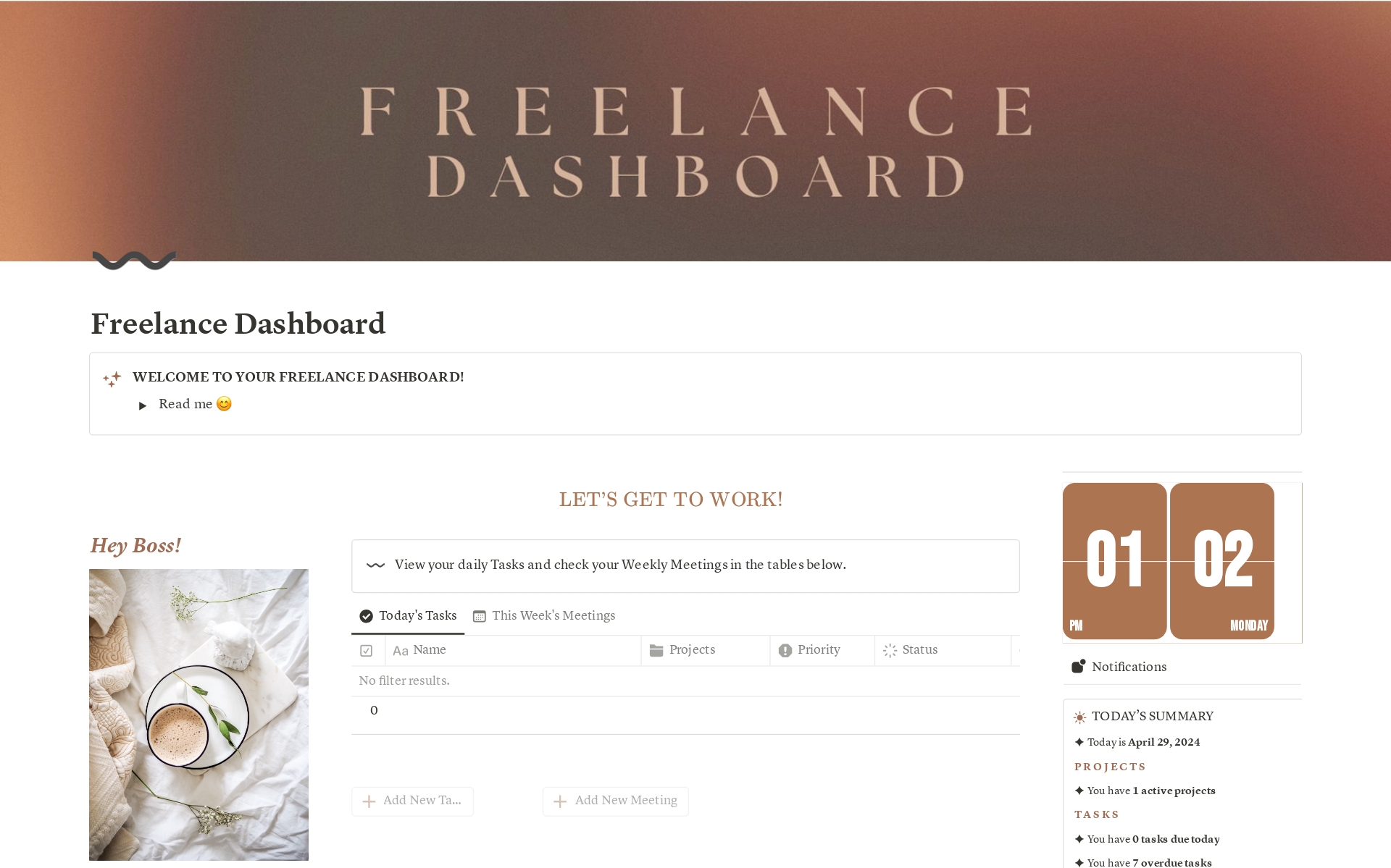A template preview for Freelance Dashboard with Client Portal