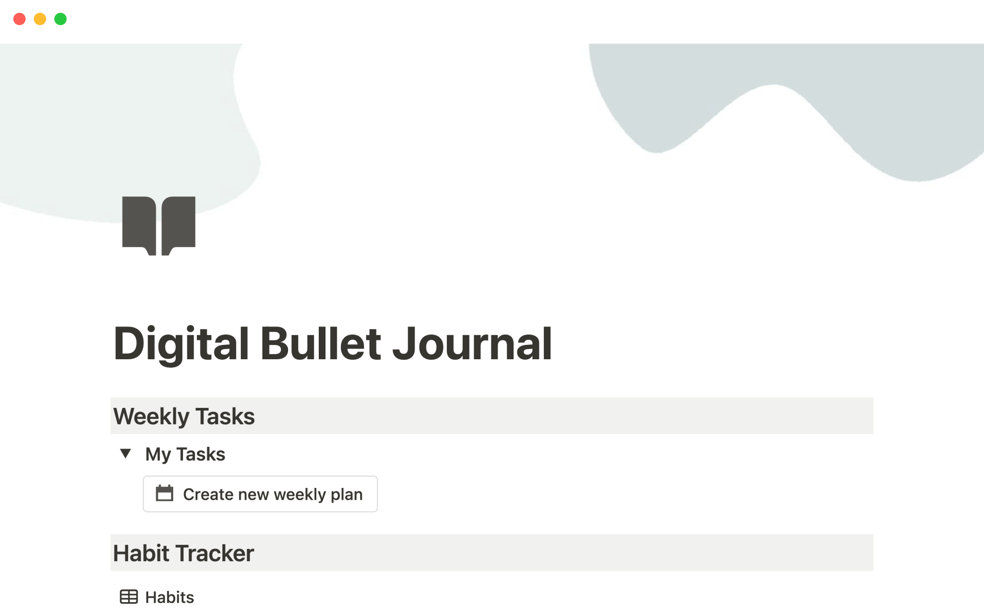 Uma prévia do modelo para Digital Bullet Journal
