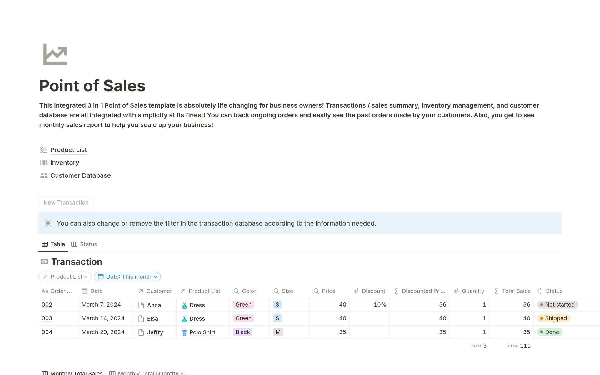 A template preview for Integrated Point of Sales