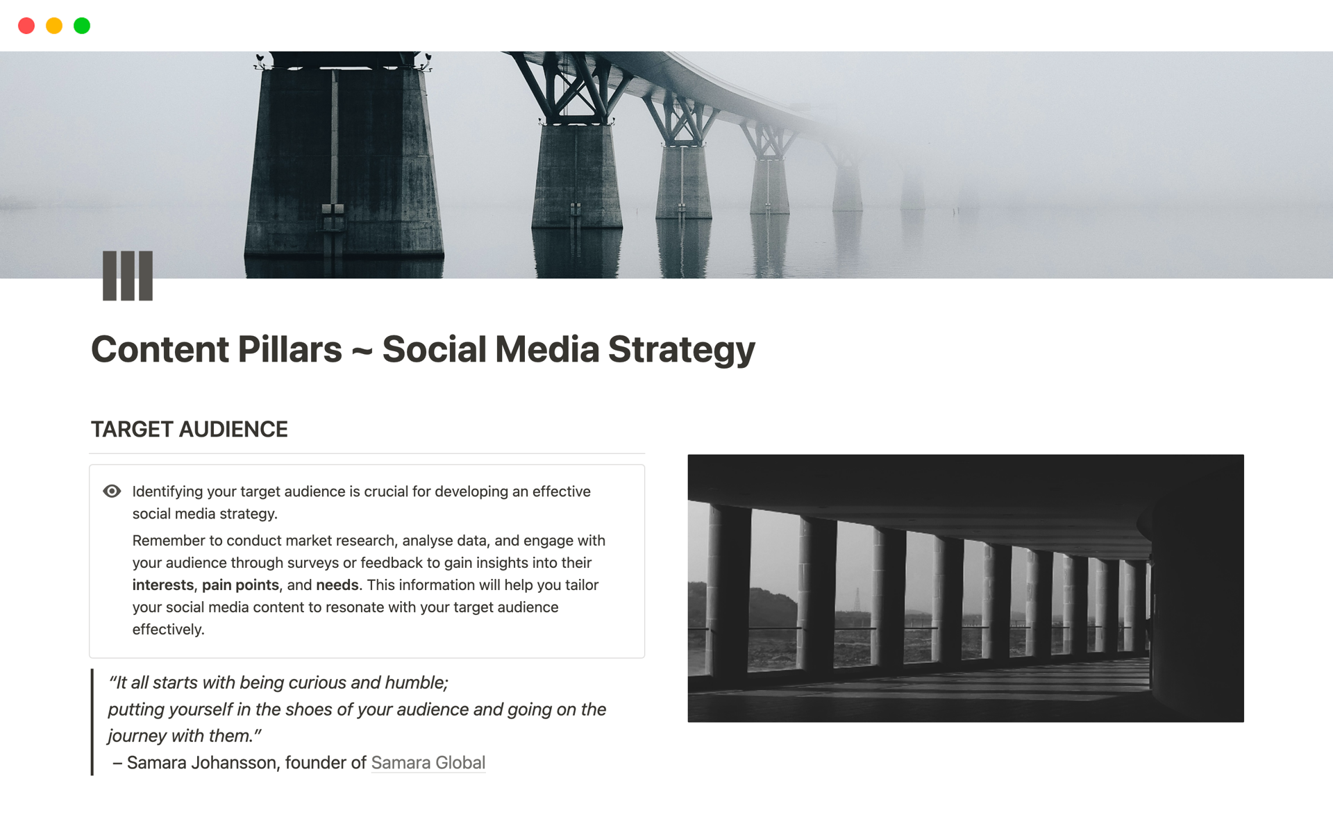 A template preview for Content Pillars ~ Social Media Strategy 