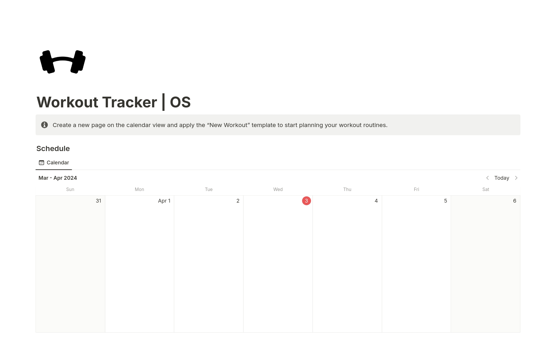 A template preview for Workout Tracker | OS