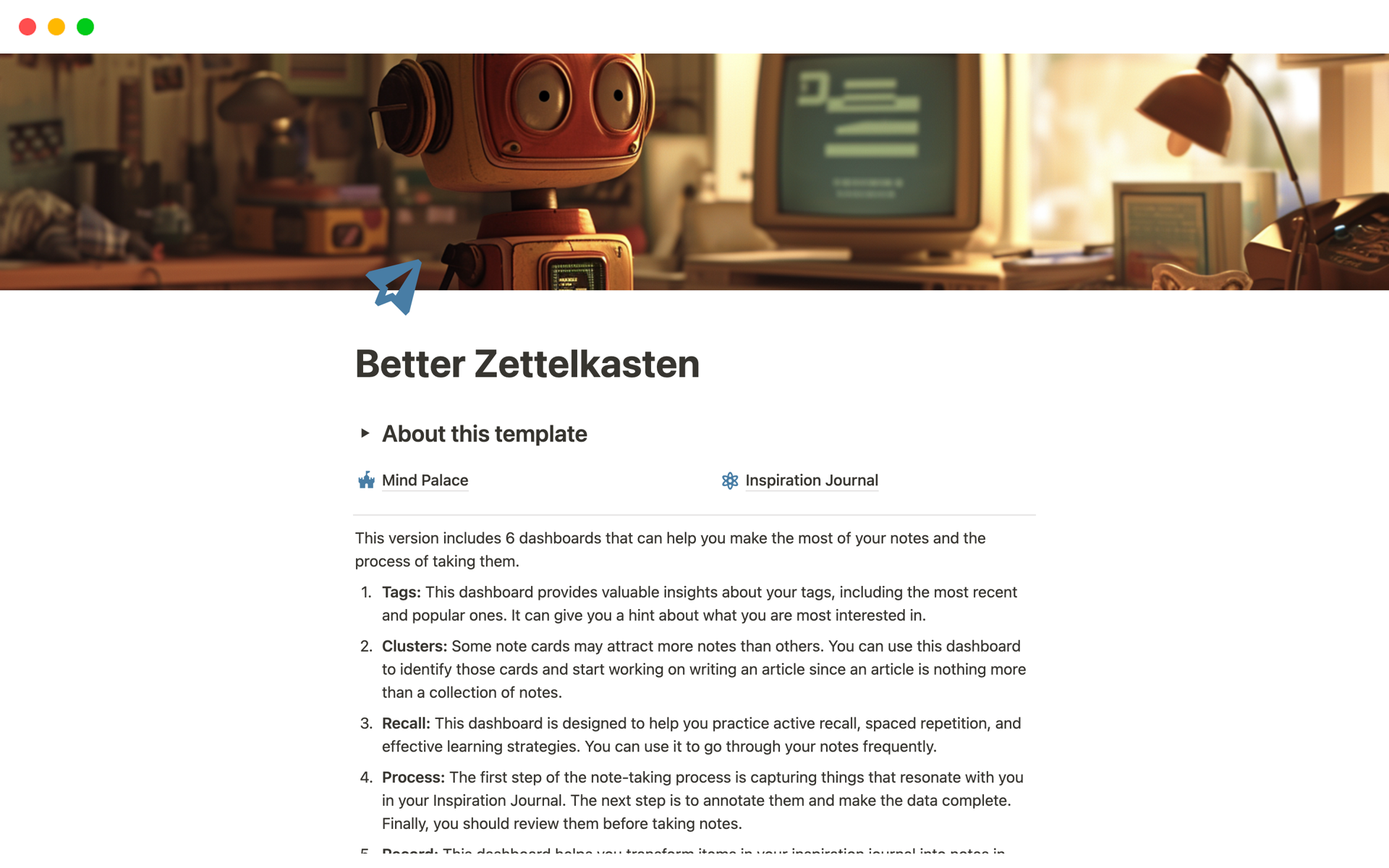 A template preview for Better Zettelkasten