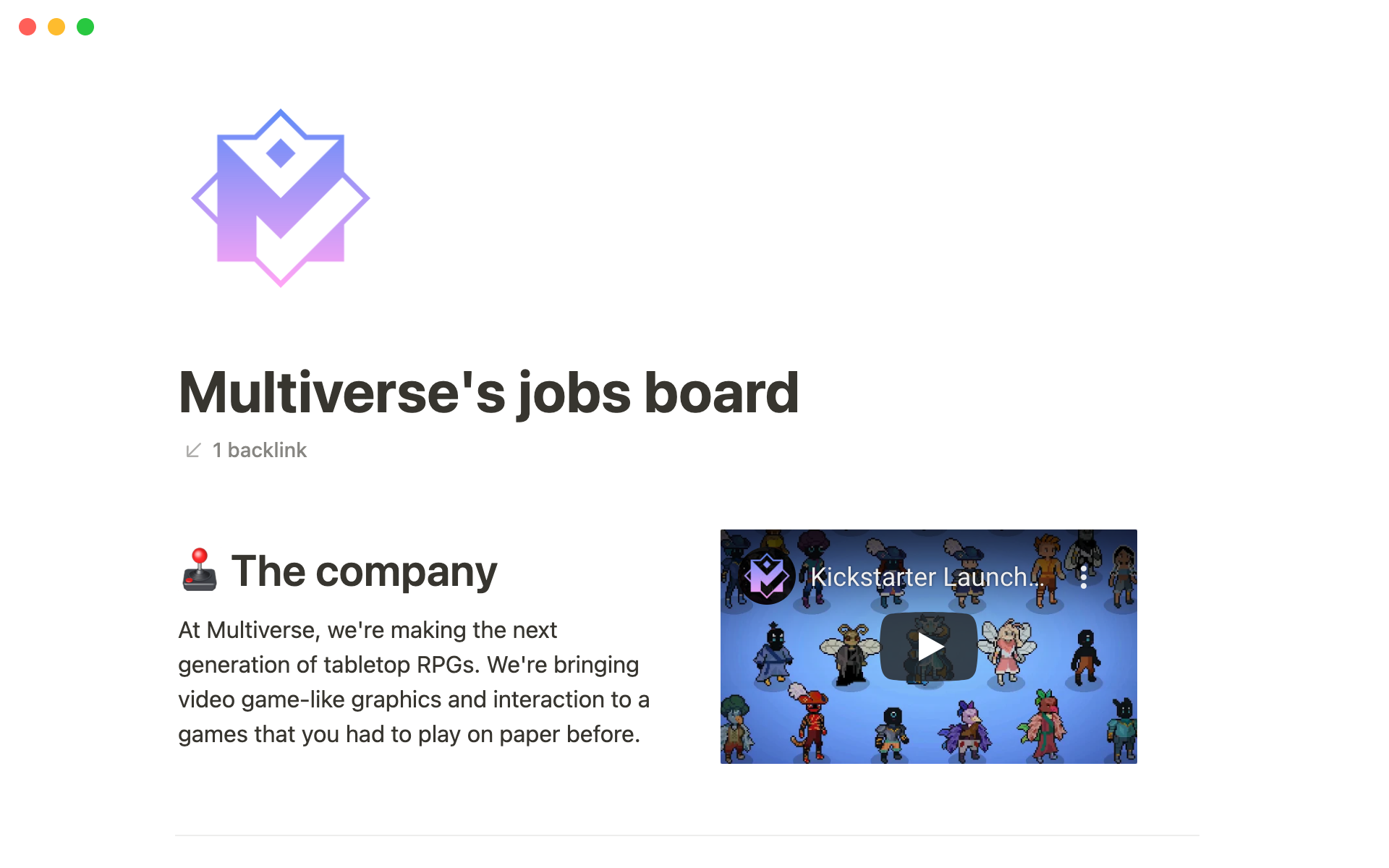 A template preview for Multiverse's jobs board