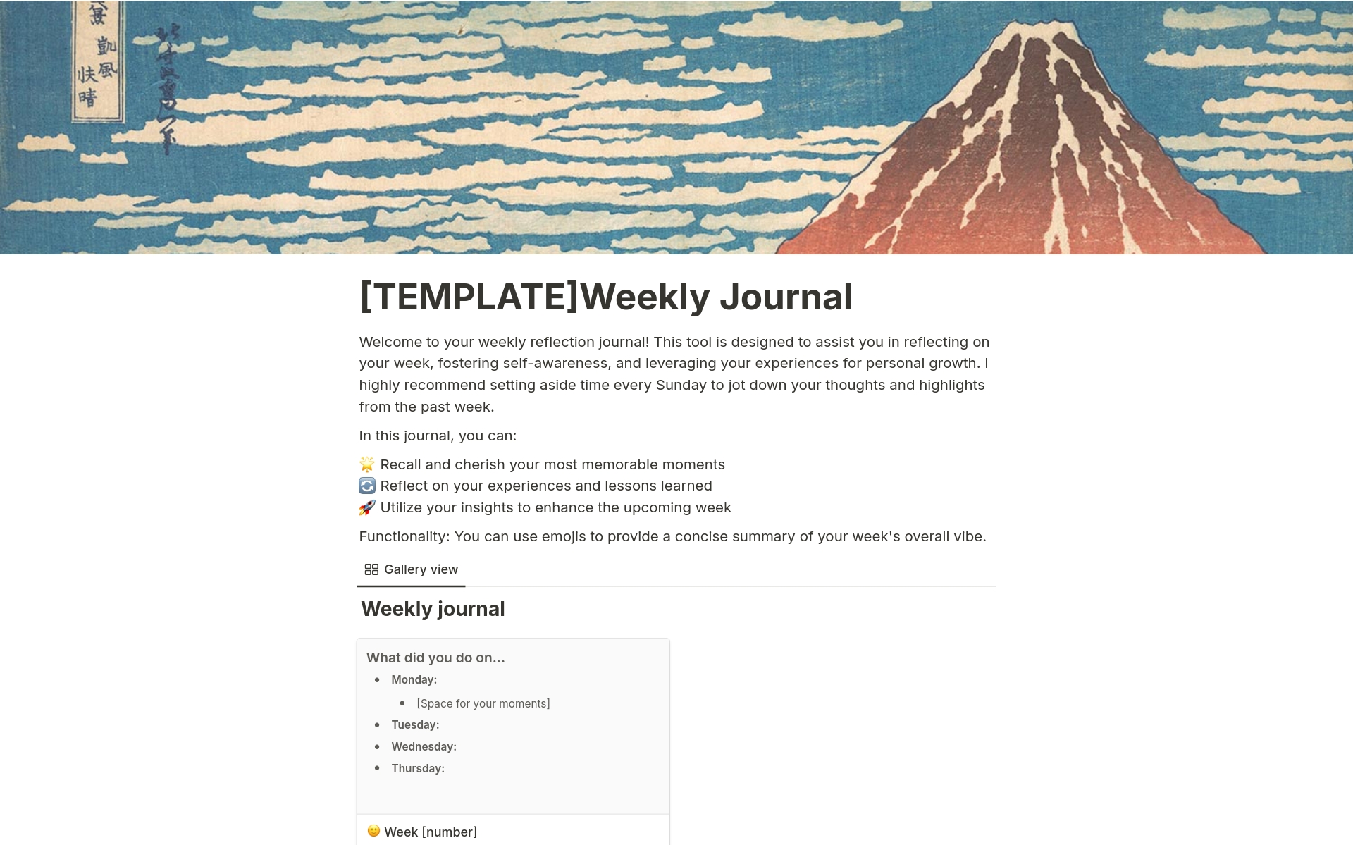 A template preview for Weekly Journal and Reflection 