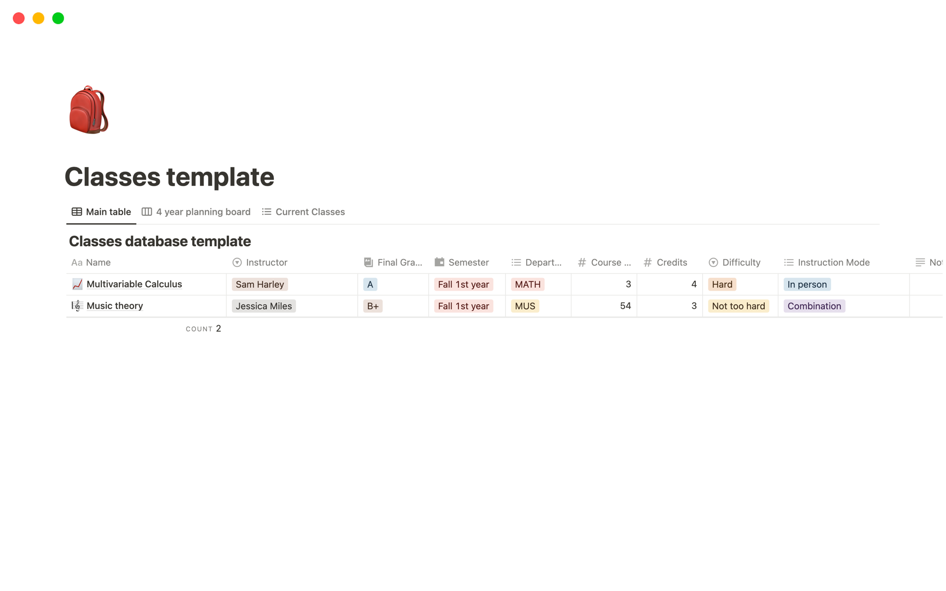 University Class Planning Template by Jesse Gilbert | Notion Marketplace